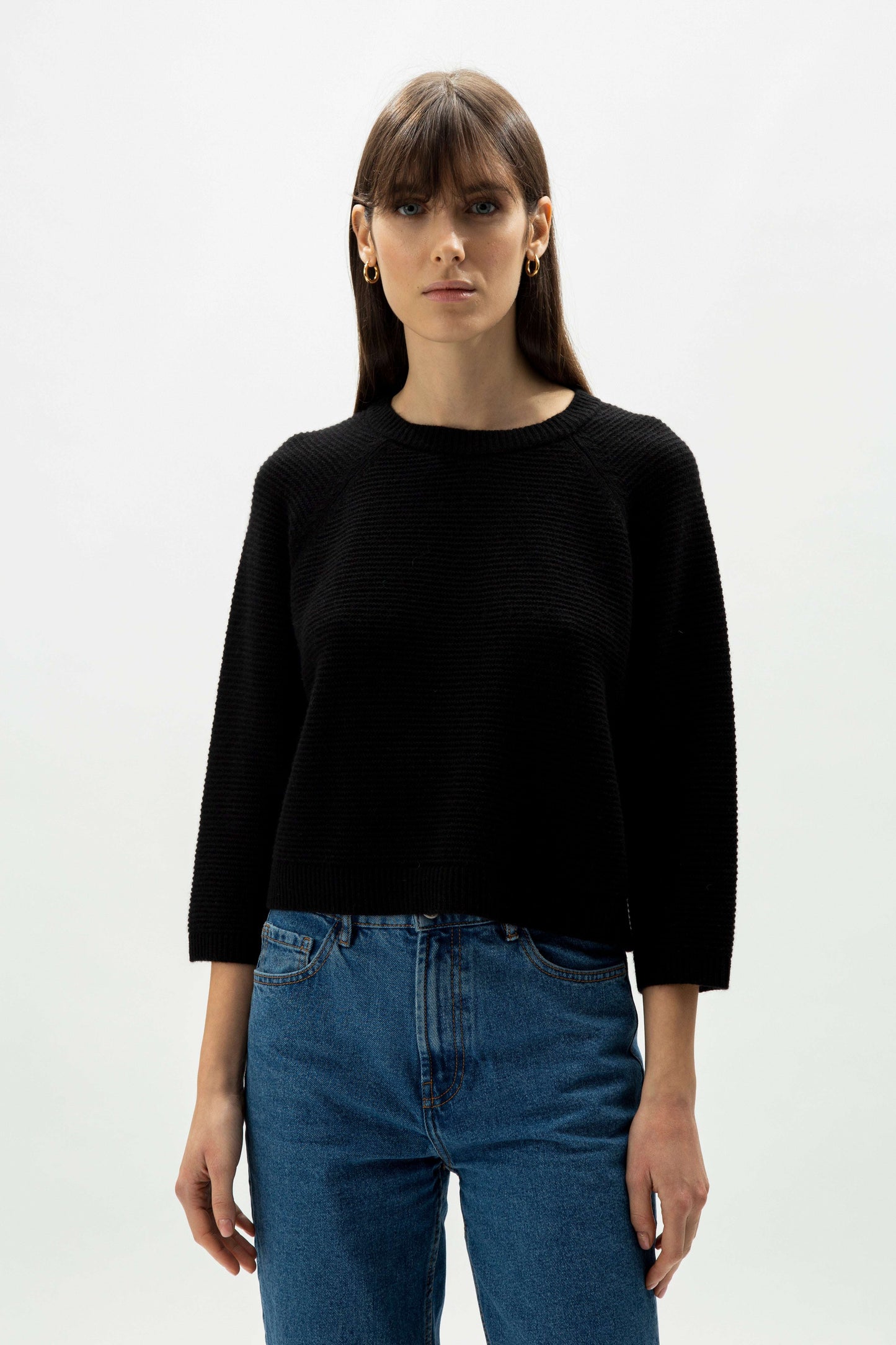 Cashmere Mix Cropped 3/4 Sleeve Pullover
