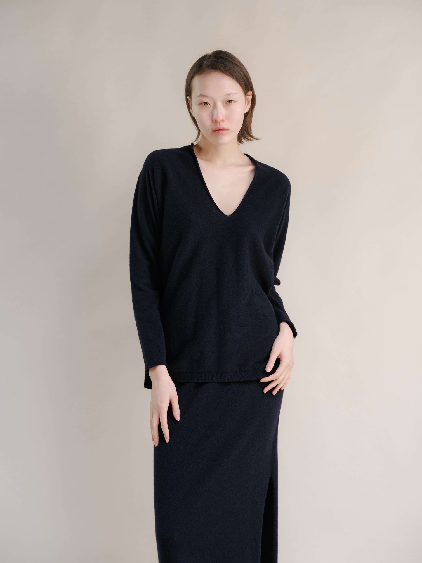 Cashmere Mix Maxi V Neck 3D-Knit Sweate