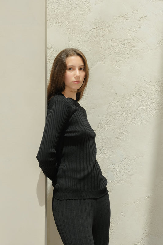 Extra Fine Merino Wool Ribbed Crew Neck Artisan 3D-Knit