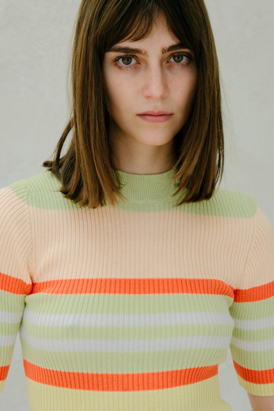 Pima Cotton Stripes Ribbed T-Shirt - Summer Knitwear