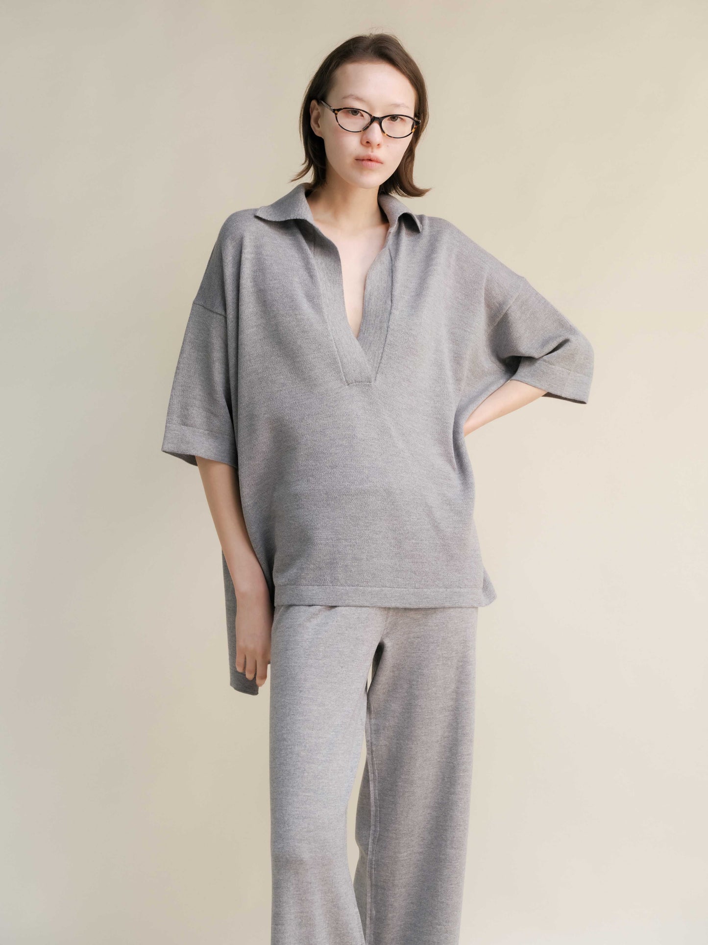 Gray Extra Fine Merino Wool Maxi Polo with soft texture and casual elegance, part of timeless and sustainable knitwear collection.