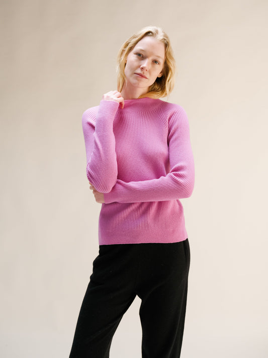 Cashmere Mix Ribbed Mock Neck Sweater 3D-Knit