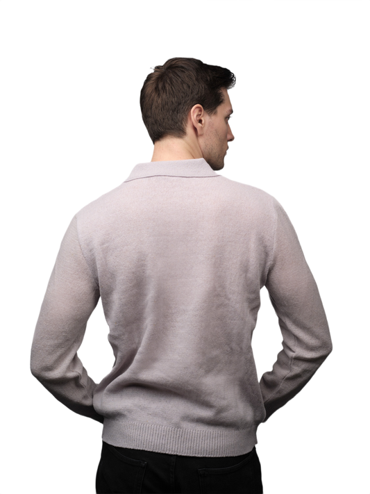 Polo en laine mérinos à manches longues pour homme