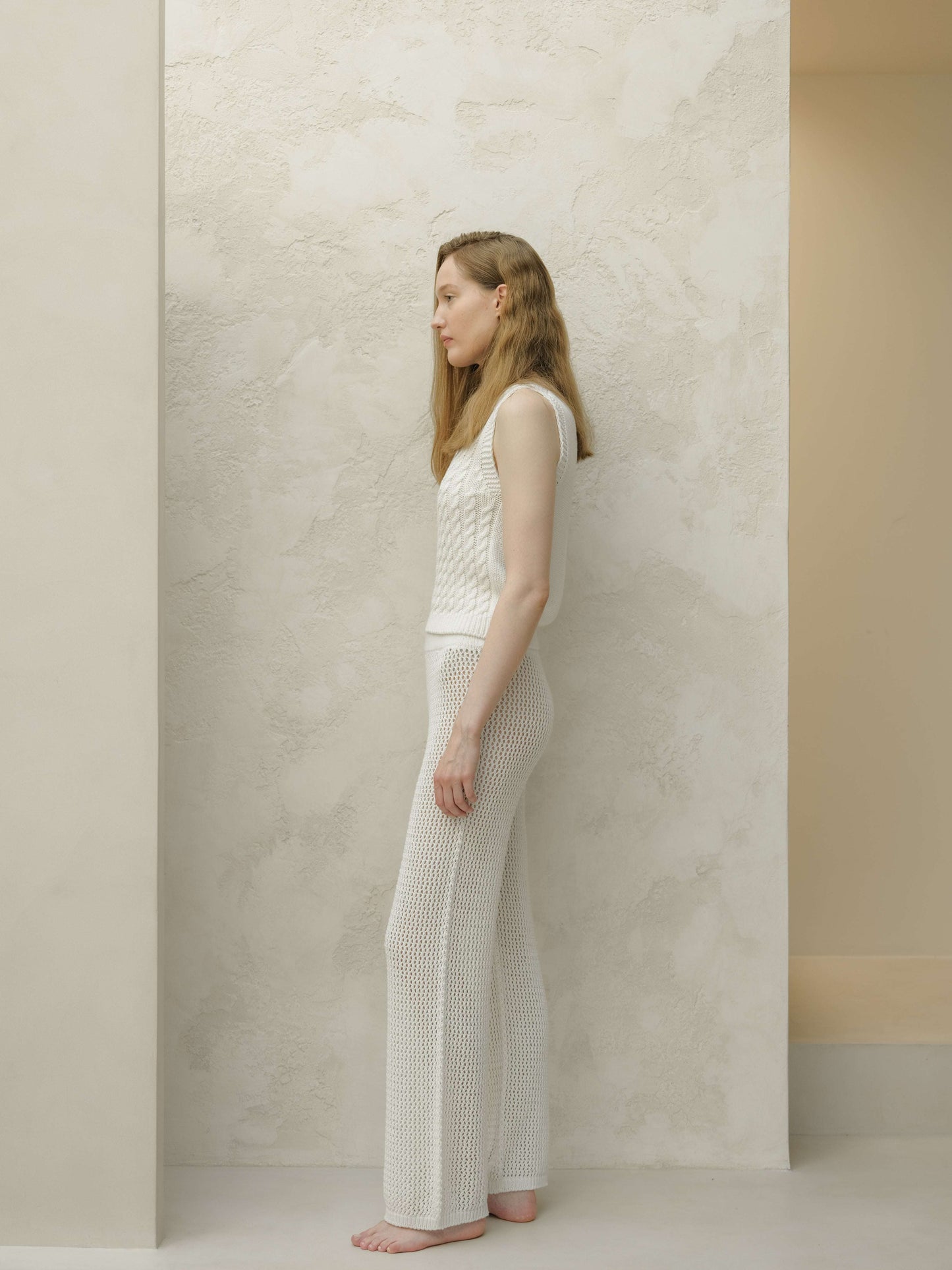 Fine Cotton Cable Tank Top 3D-Knit Summer