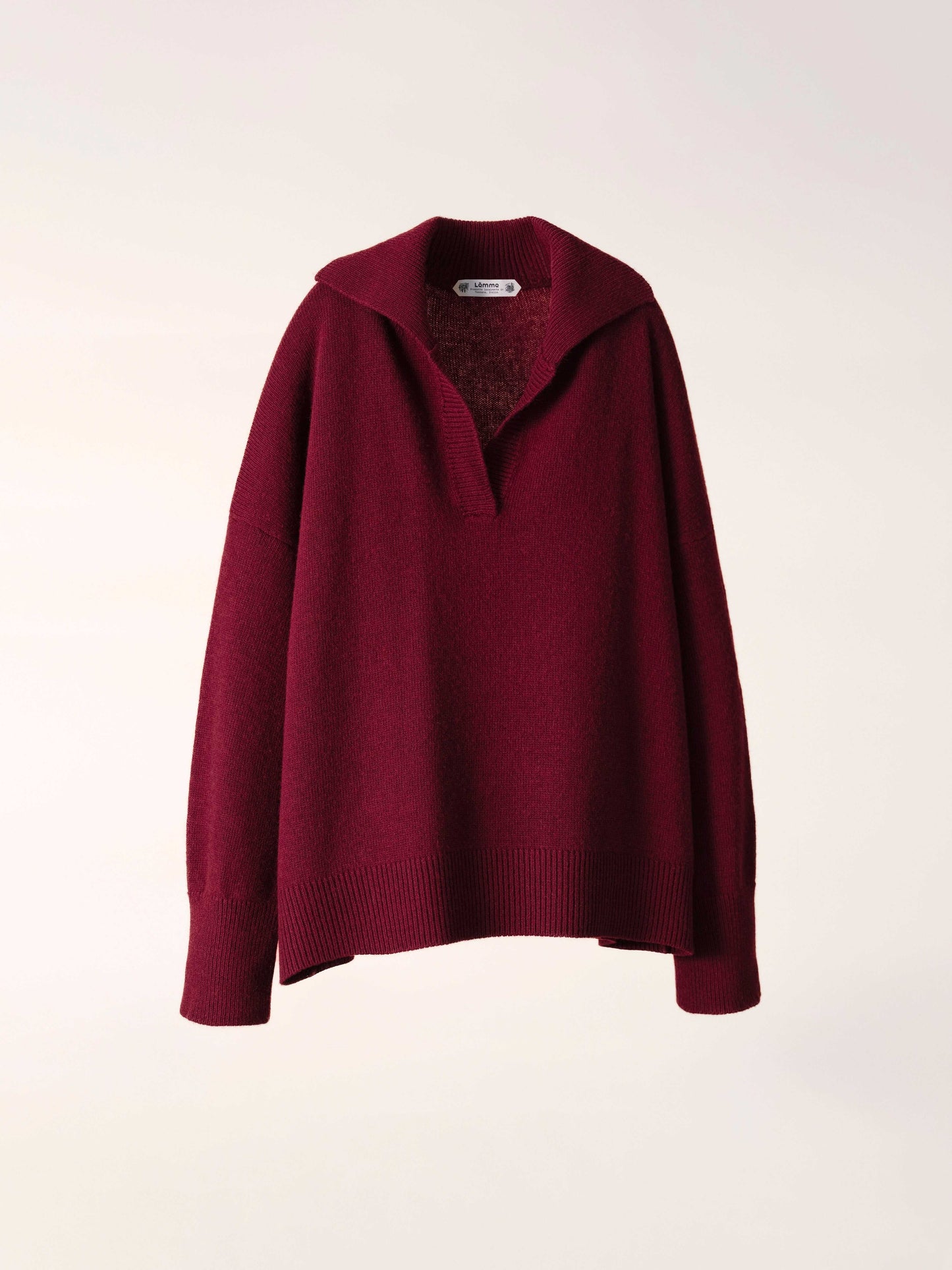 Burgundy Cashmere-Wool Blend Relaxed Polo featuring ribbed hem and cuffs, crafted in Italy by HenryPawHaven for elegant and cozy knitwear styling.