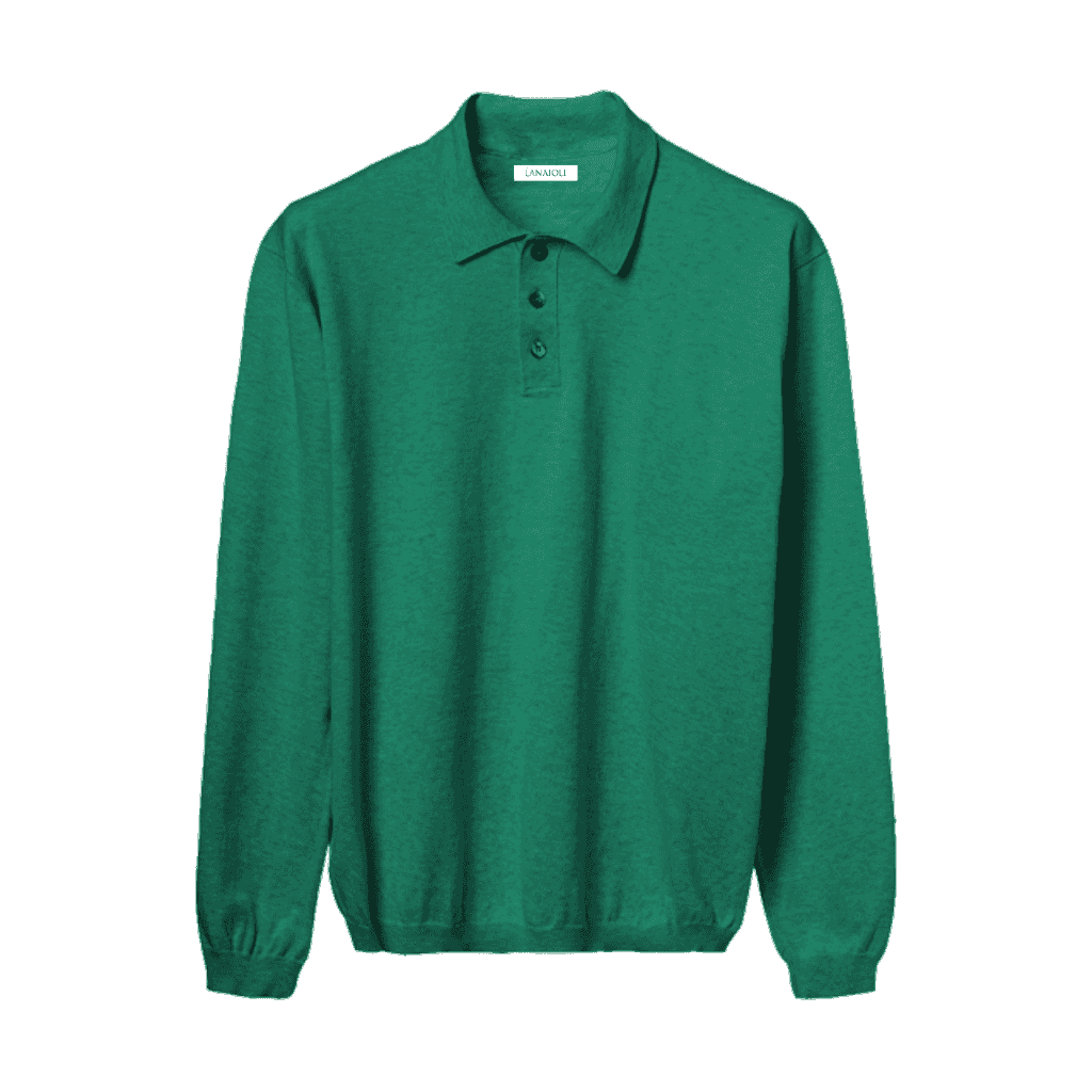 Green ELS cotton men's long sleeve polo shirt with a slim fit and Italian-made quality, perfect for layering in any season.