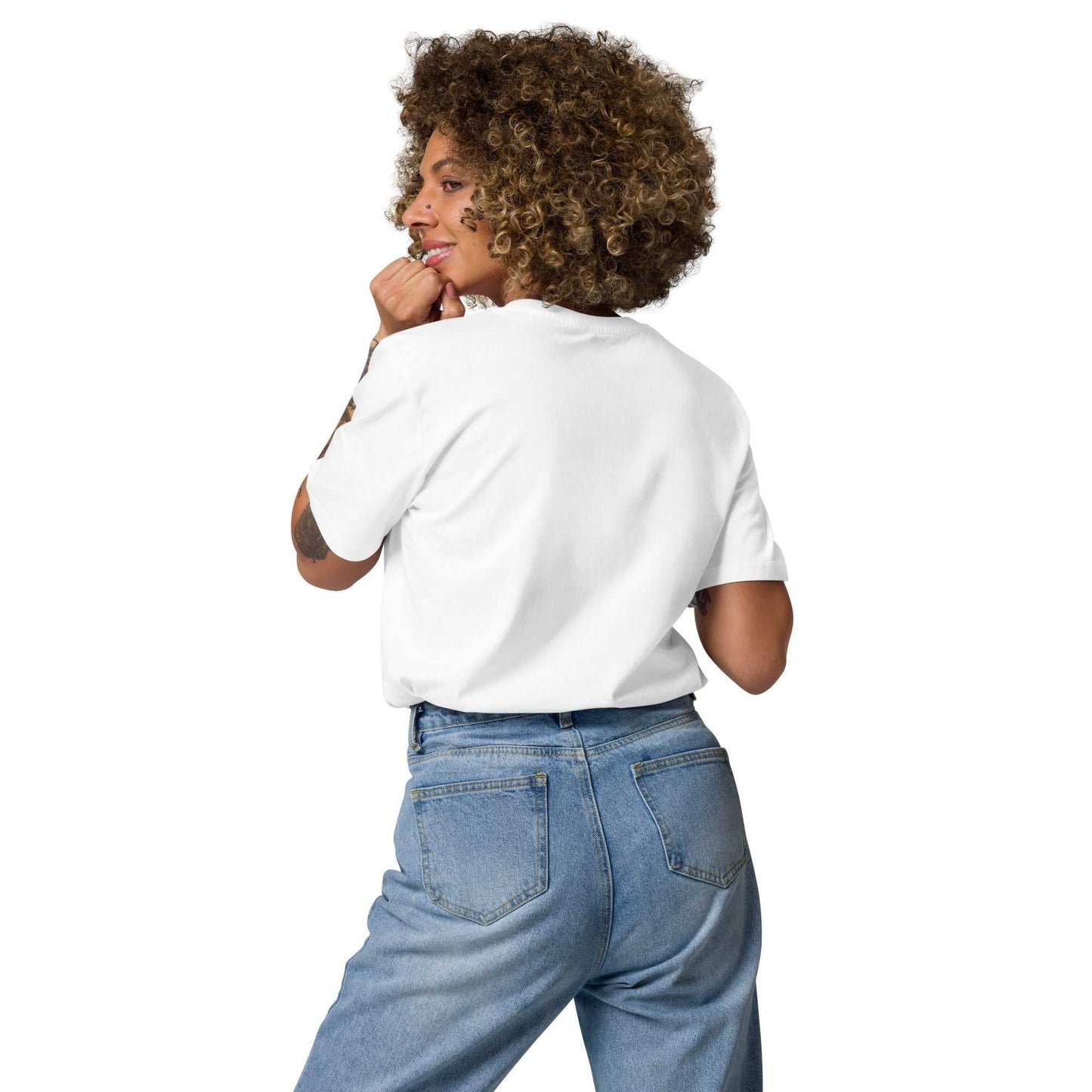 Back view of white Fresh and Fruity Organic Cotton T-Shirt, clean and eco-friendly design for everyday outfits.