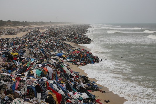 discarded clothing piles along the beach in Ghana