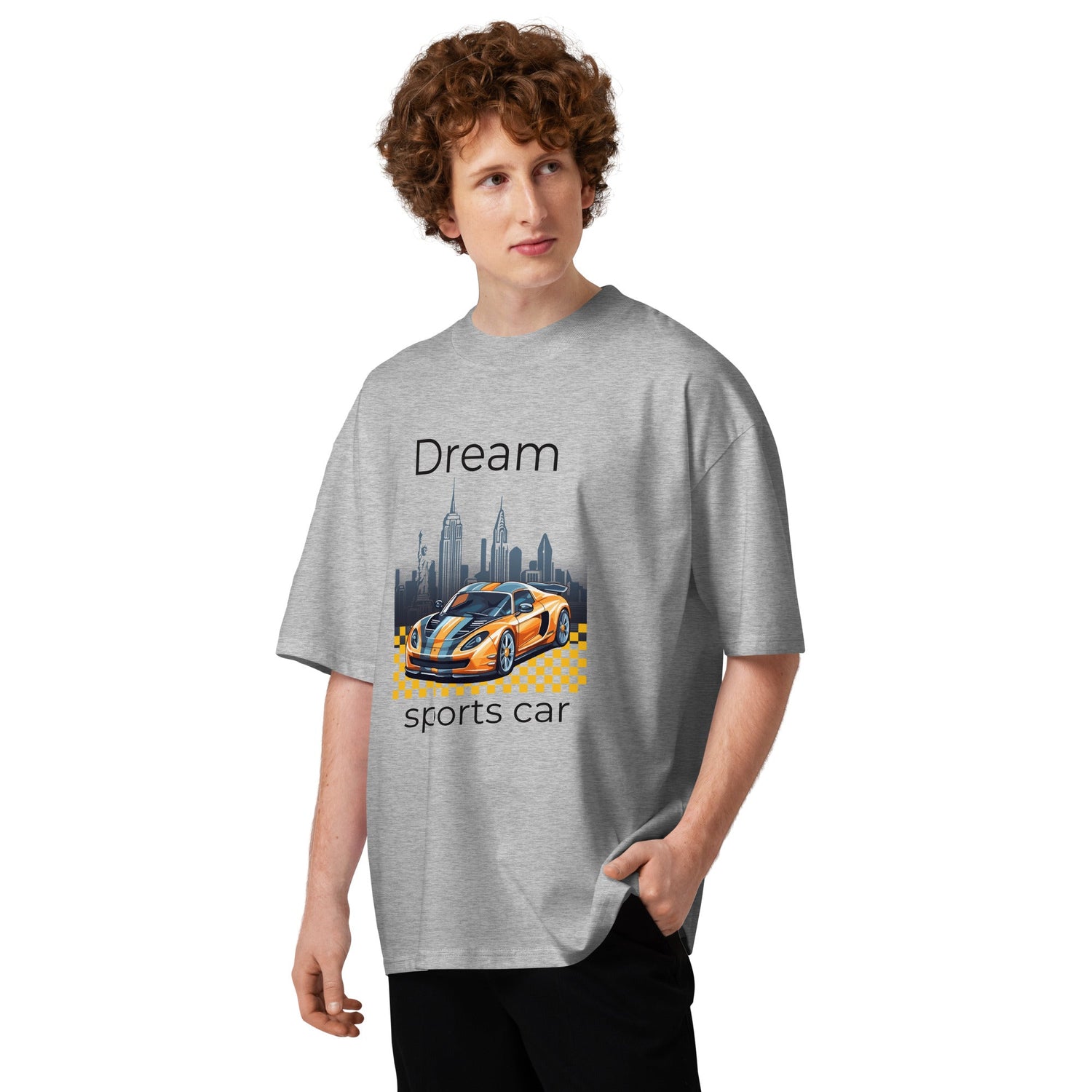 Oversized T-shirt with sports car design