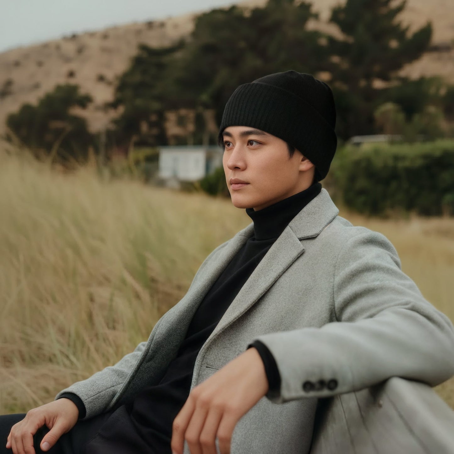 Portolano Men's Cashmere Beanie Hat with Ribbed Cuff