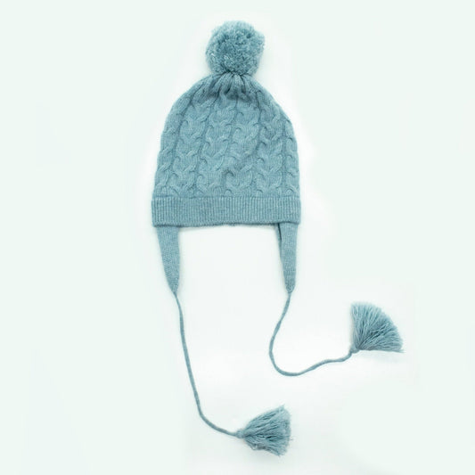 Portolano Kids Cashmere Blend Earflap Hat with Pom Pom