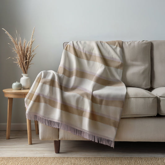 CASHMERE STRIPED WOVEN THROW WITH FRINGES