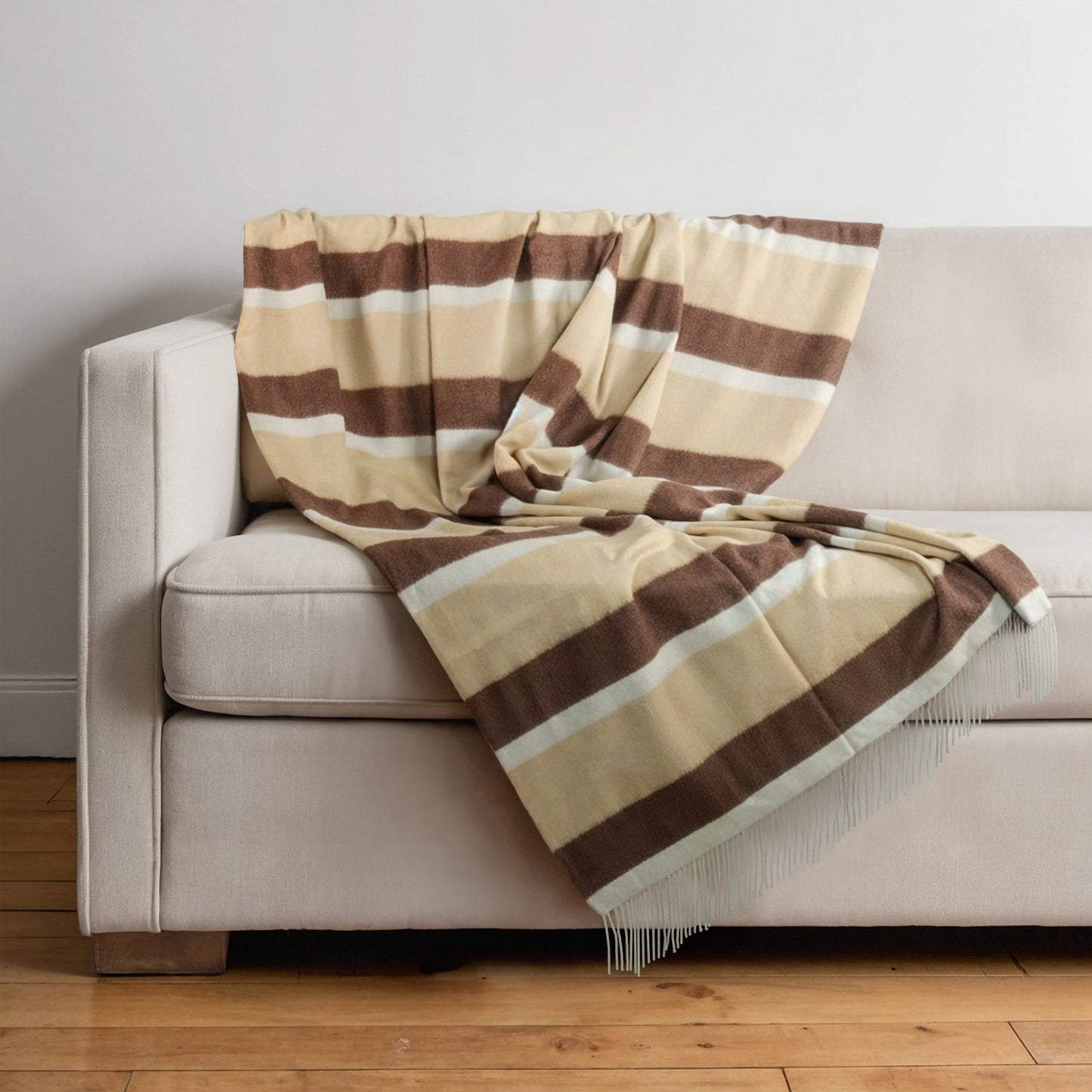 CASHMERE STRIPED WOVEN THROW WITH FRINGES