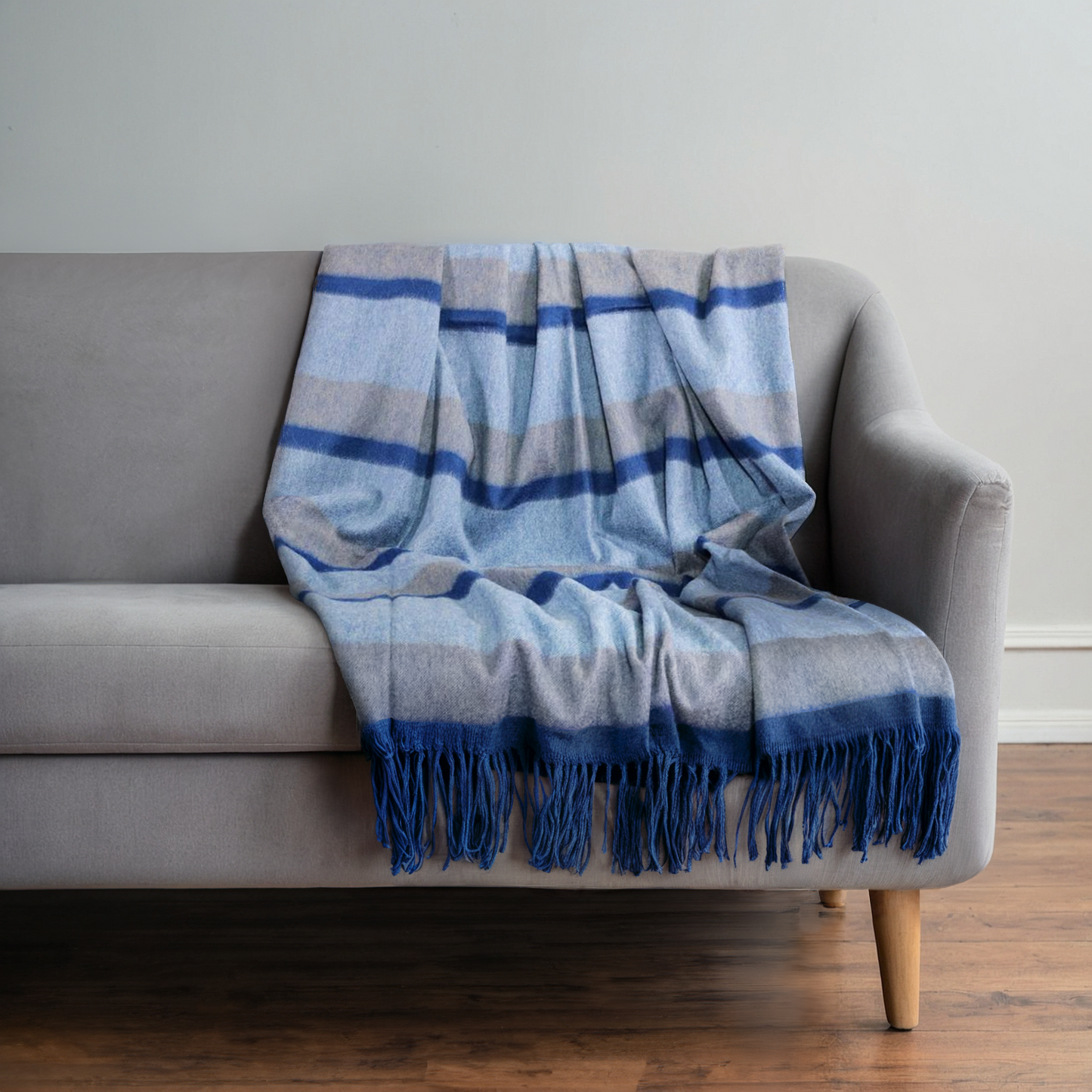 CASHMERE STRIPED WOVEN THROW WITH FRINGES