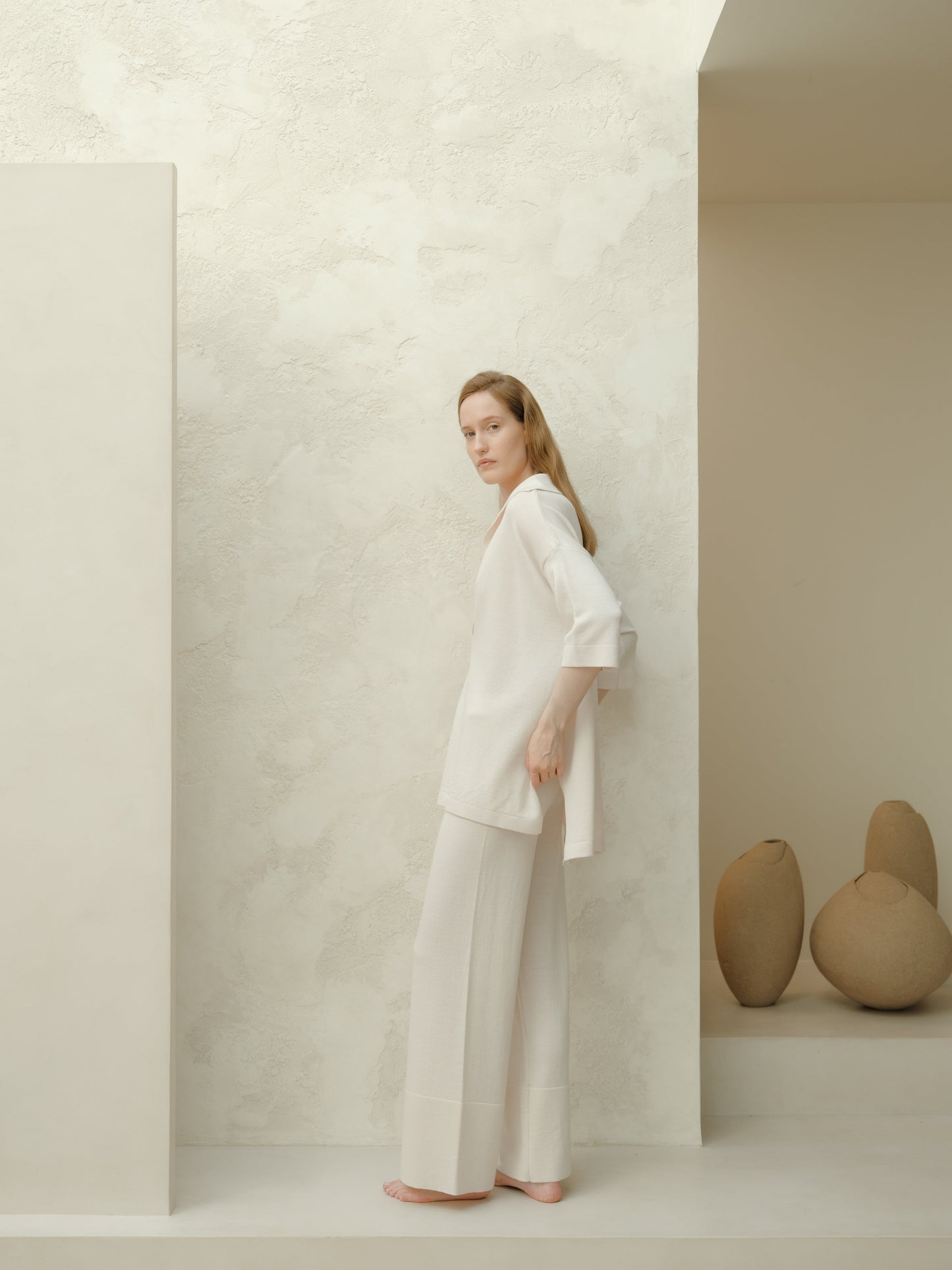 Extrafeine Merinohose mit weitem Bein, italienische Strickwaren