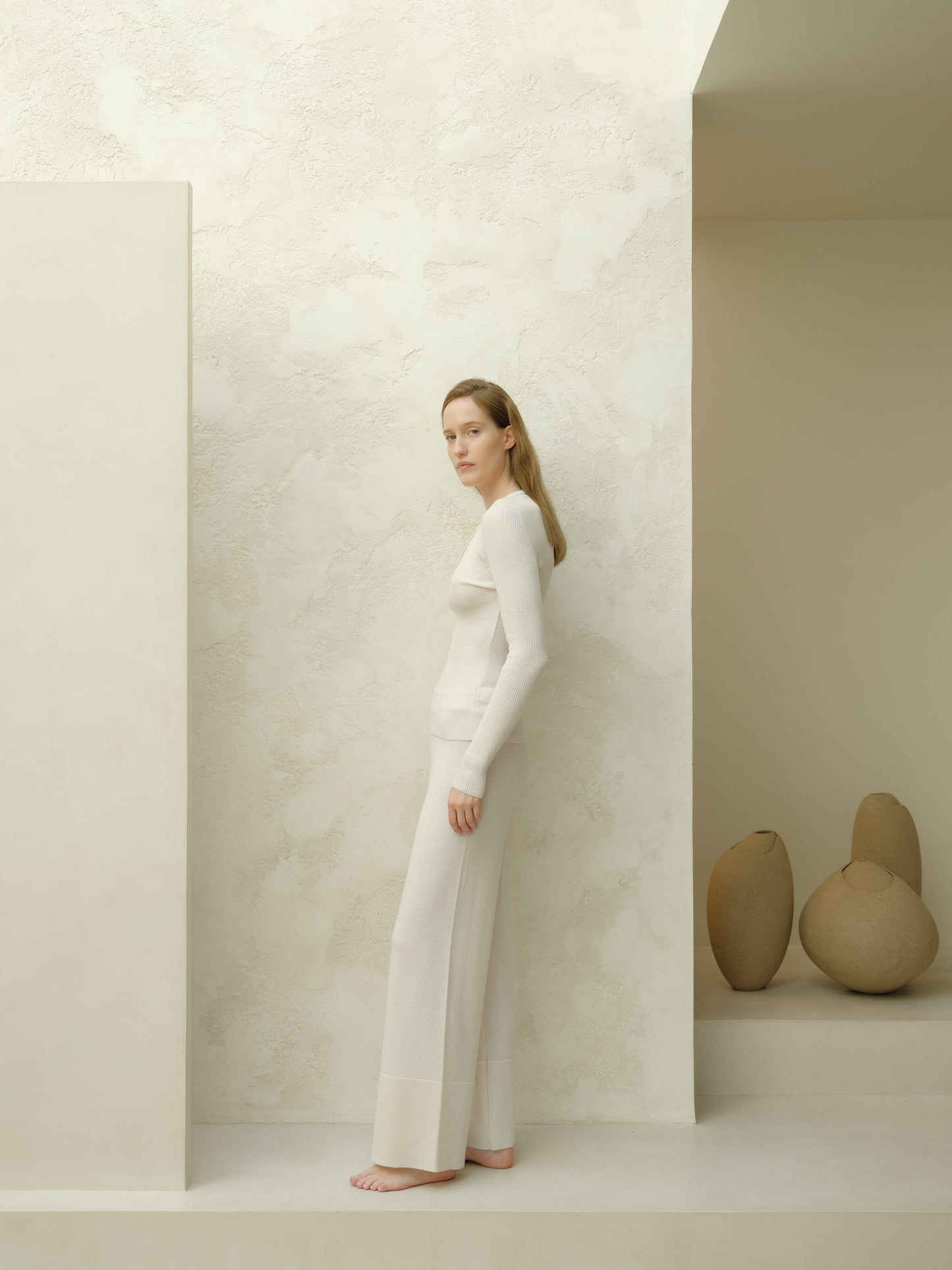 Extrafeine Merinohose mit weitem Bein, italienische Strickwaren
