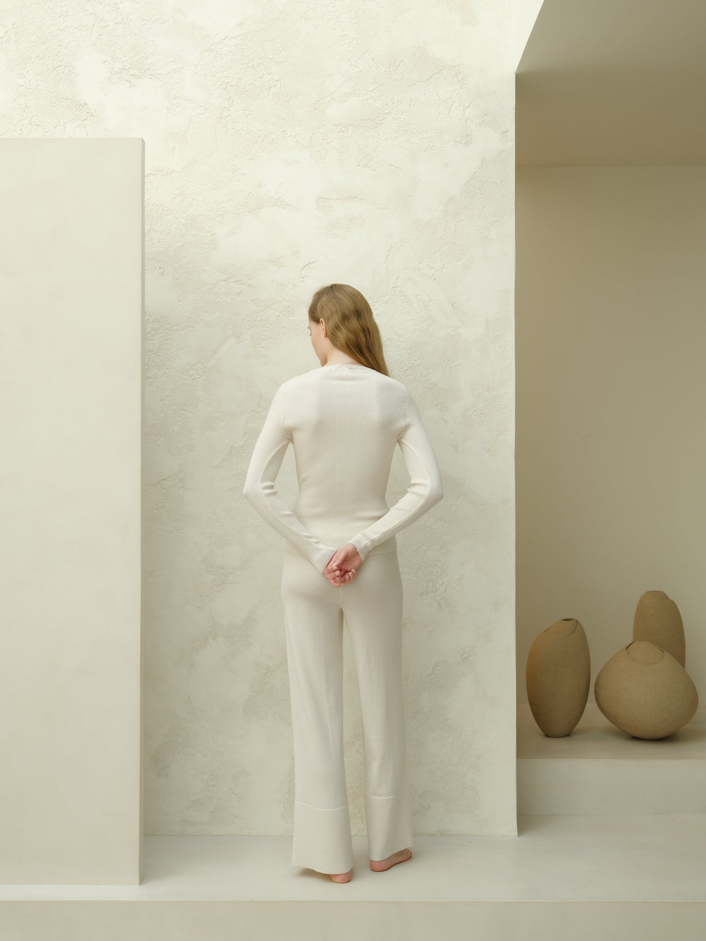 Extrafeine Merinohose mit weitem Bein, italienische Strickwaren