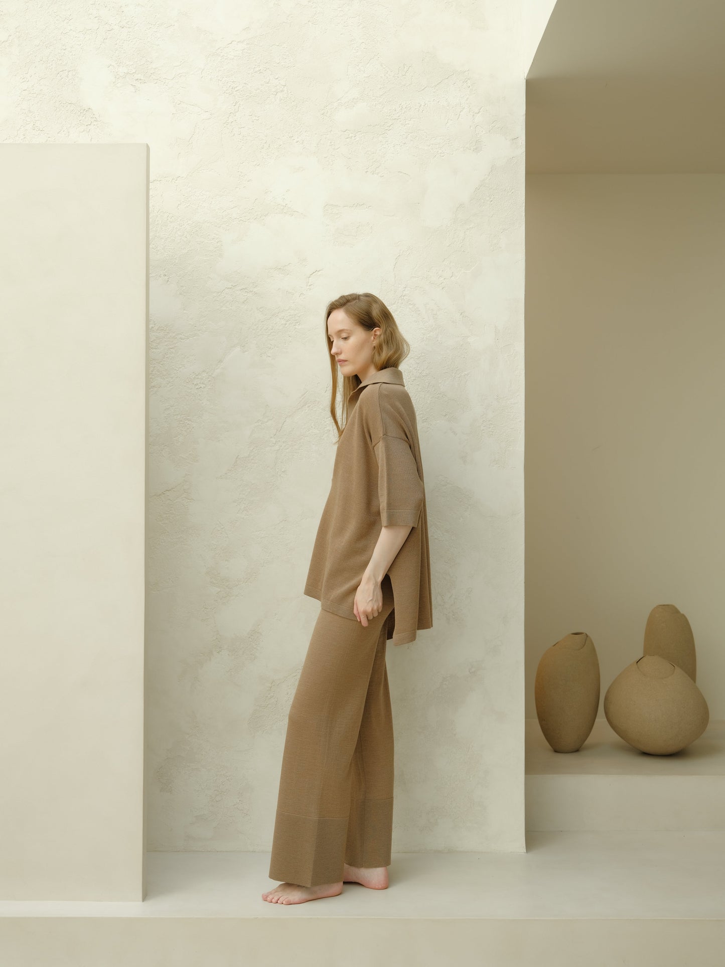 Extrafeine Merinohose mit weitem Bein, italienische Strickwaren