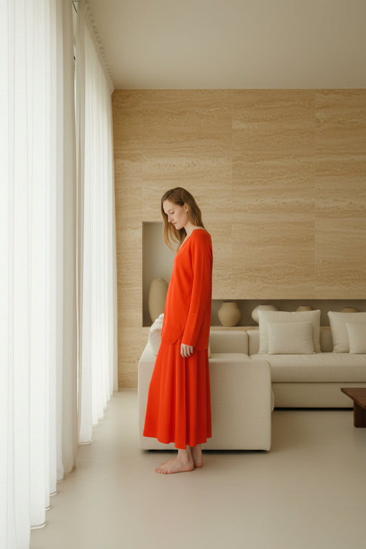 Maxi-Pullover mit V-Ausschnitt aus extrafeiner Merinowolle