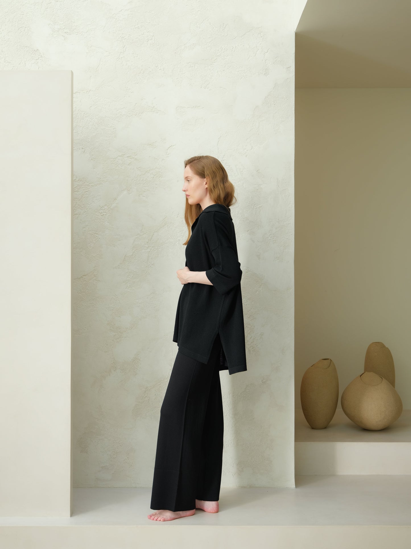 Extrafeine Merinohose mit weitem Bein, italienische Strickwaren