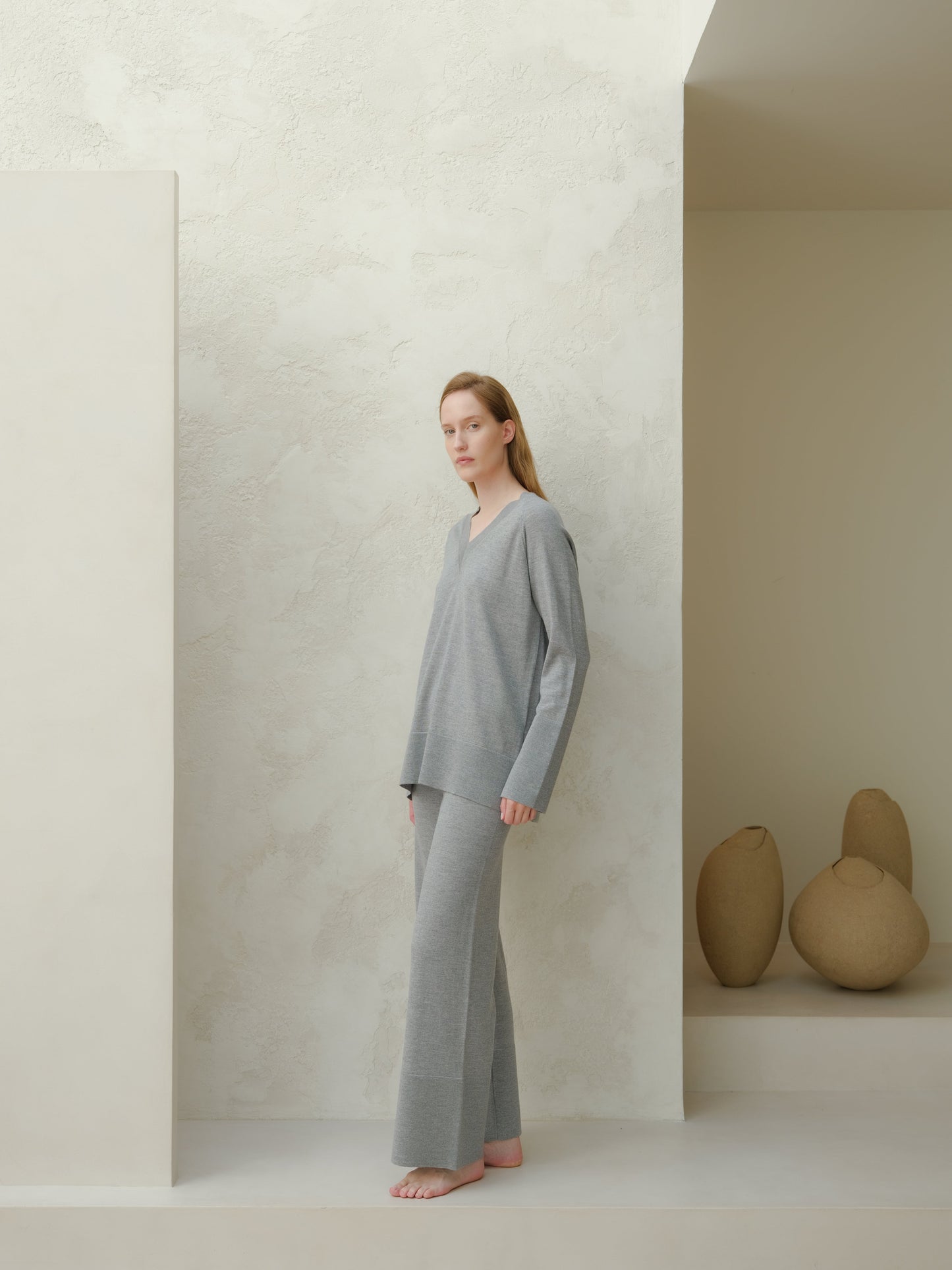 Extrafeine Merinohose mit weitem Bein, italienische Strickwaren