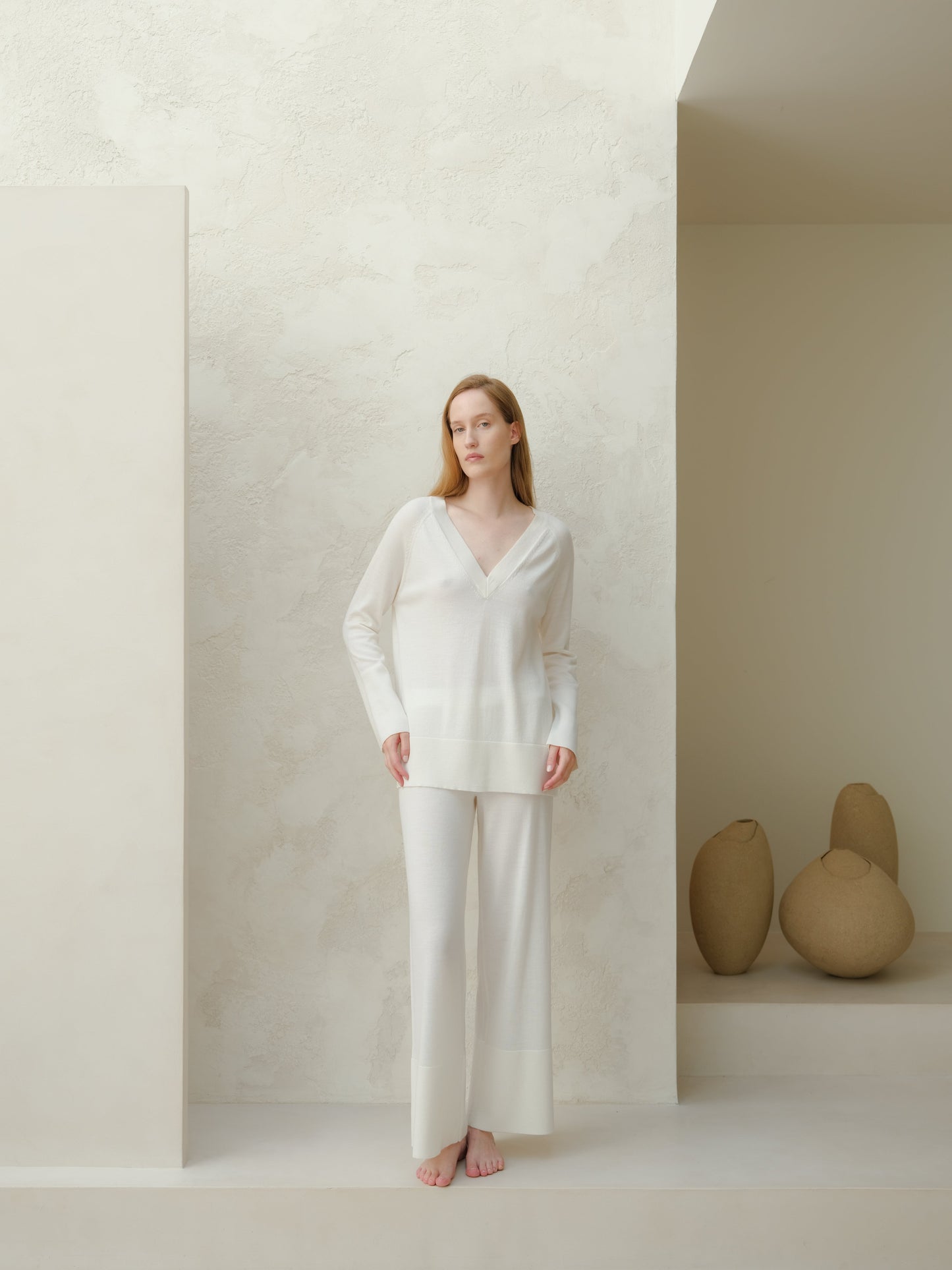 Extrafeine Merinohose mit weitem Bein, italienische Strickwaren