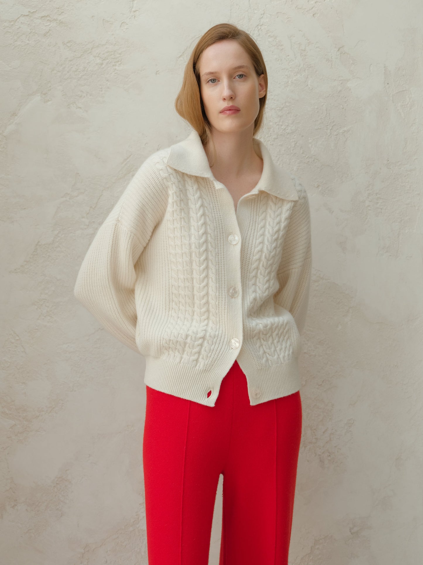Cardigan polo torsadé en cachemire mélangé