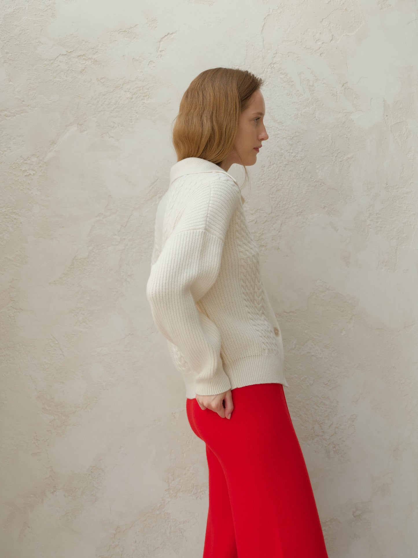 Cardigan polo torsadé en cachemire mélangé
