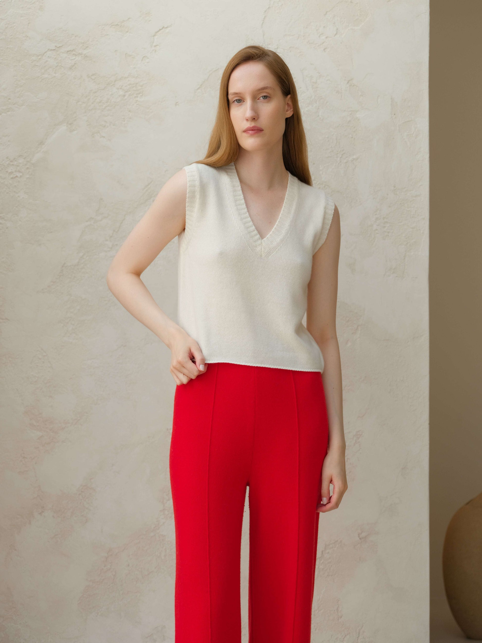 Cashmere Mix Sleeveless V-neck Top, Premium Italian