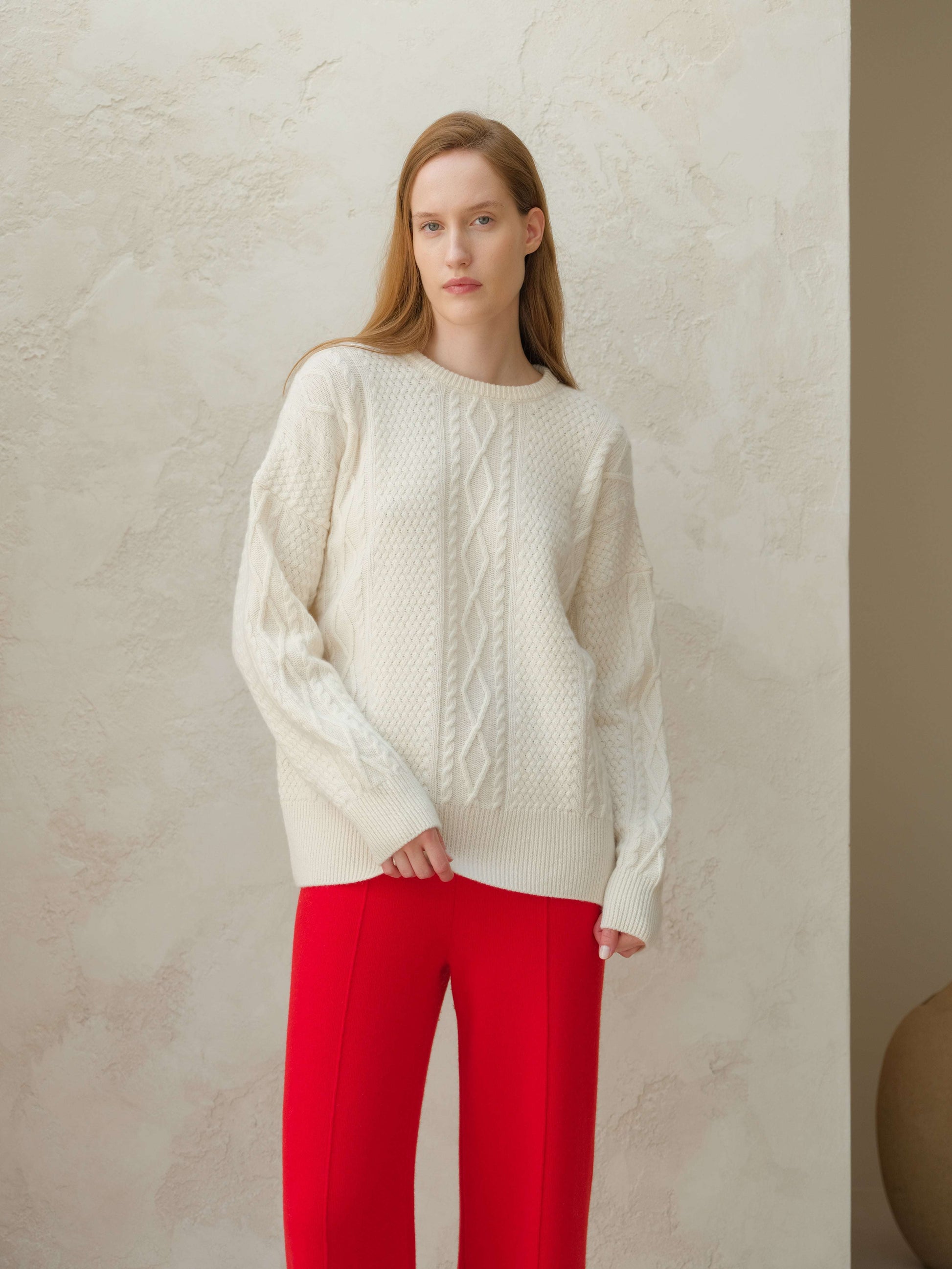 Cashmere Mix Fisherman Crewneck Sweater-5