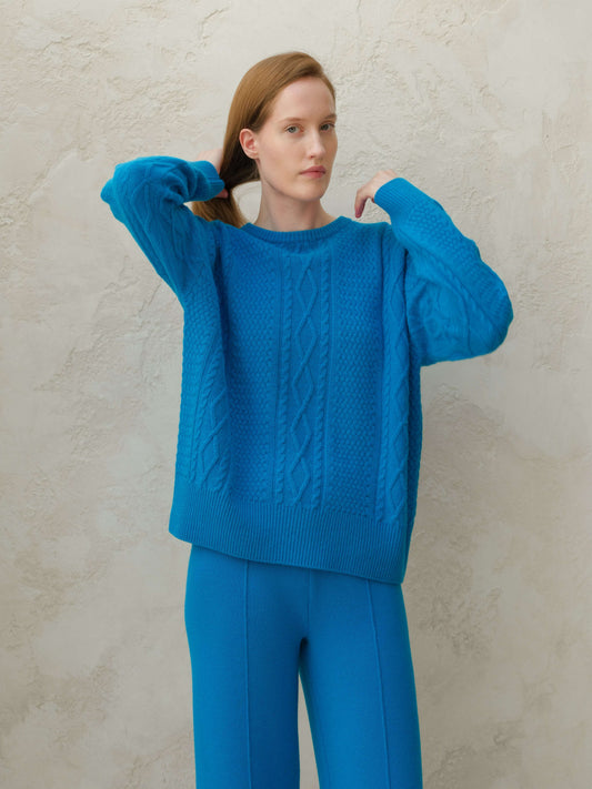 Cashmere Mix Fisherman Crewneck Sweater-6