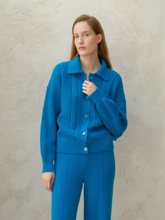 Cardigan polo torsadé en cachemire mélangé