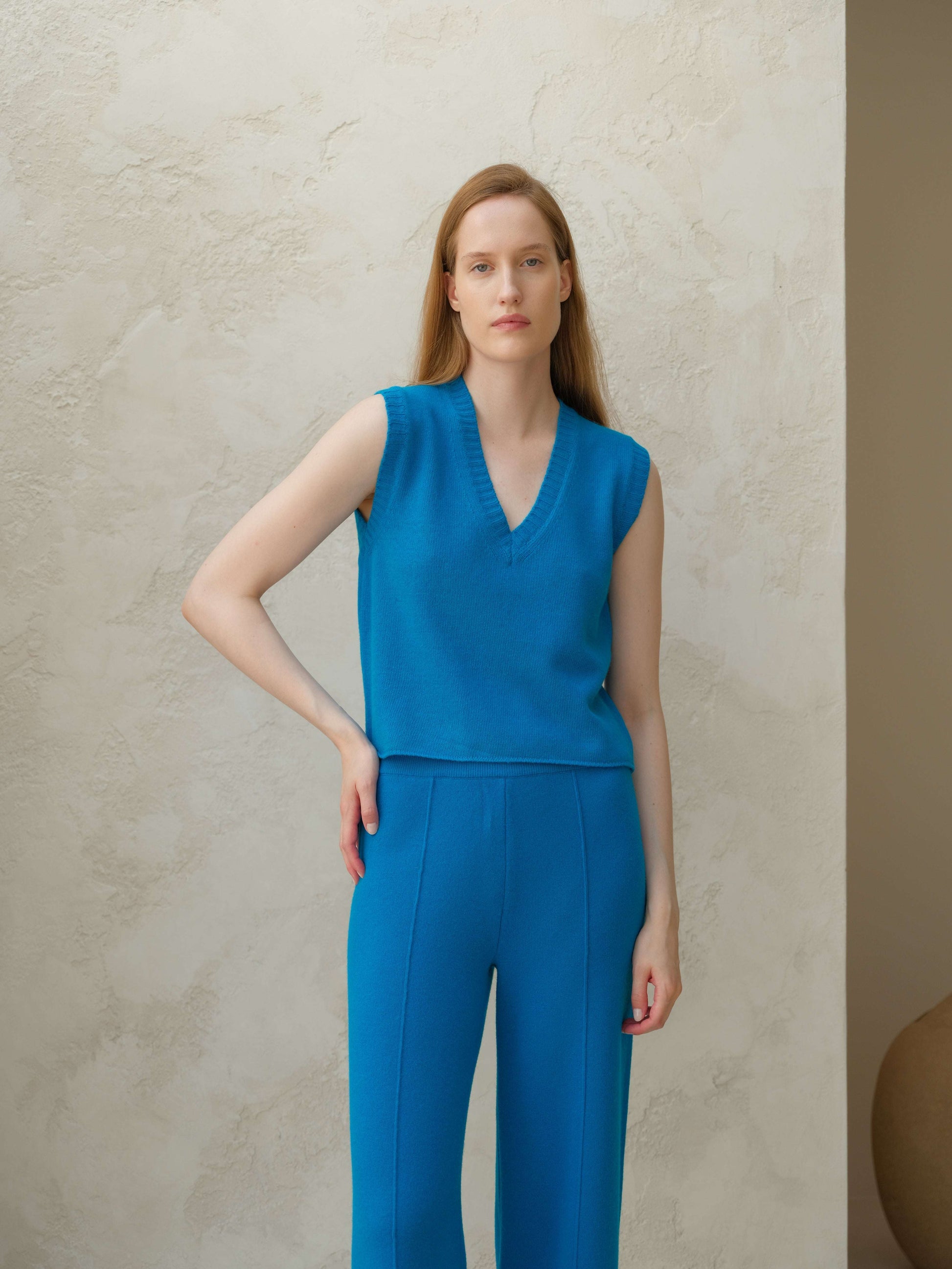 Cashmere Mix Sleeveless V-neck Top, Premium Italian