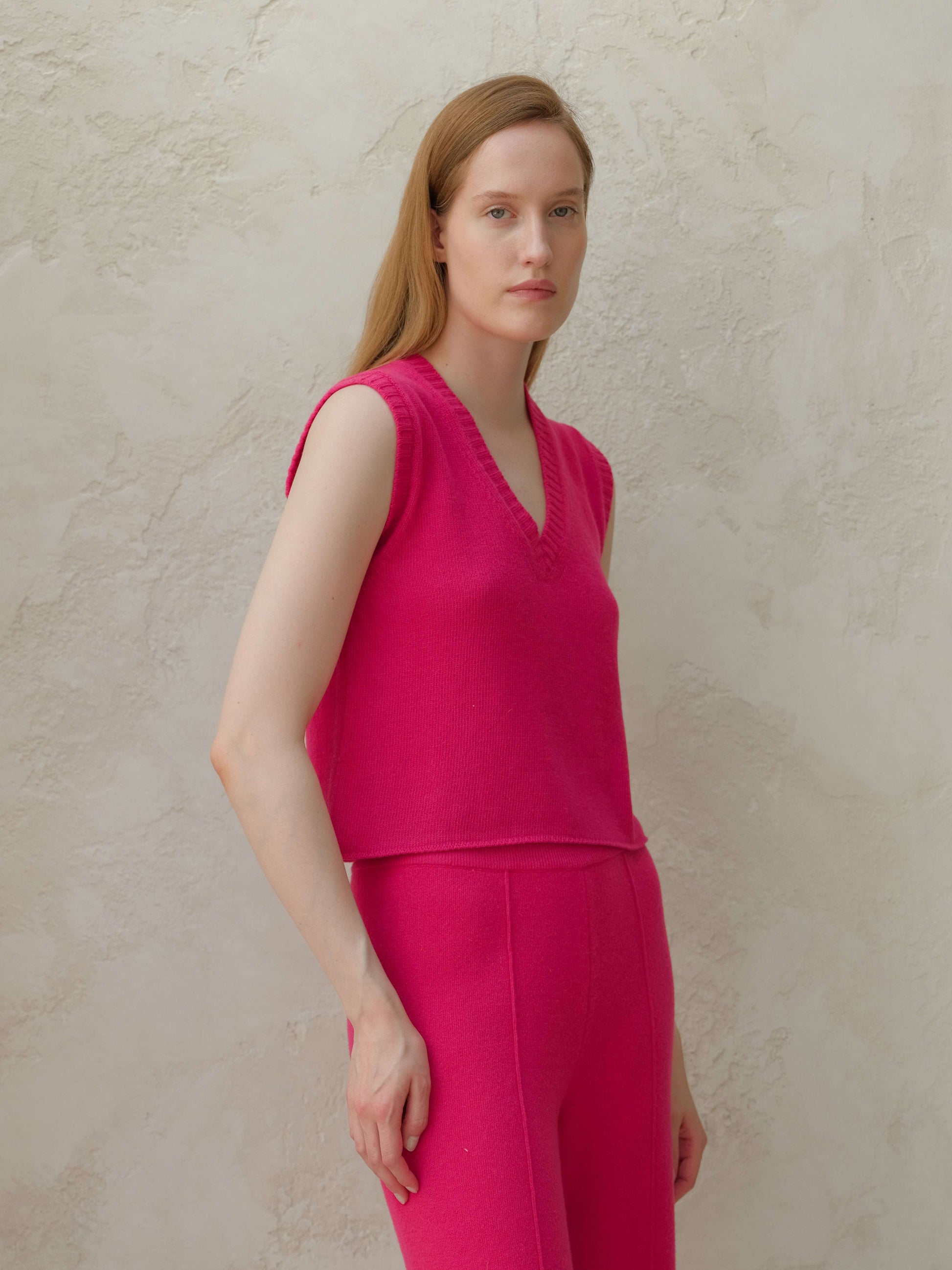 Cashmere Mix Sleeveless V-neck Top, Premium Italian