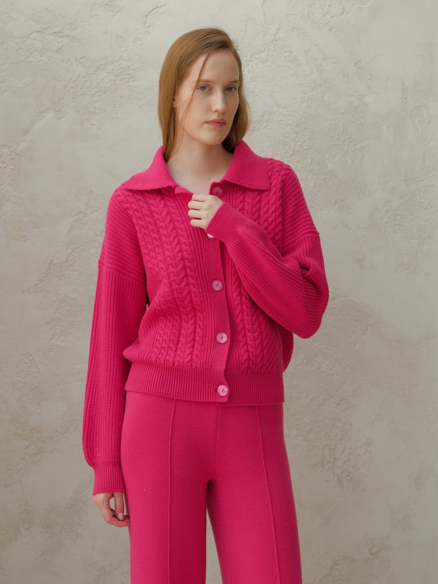 Cardigan polo torsadé en cachemire mélangé
