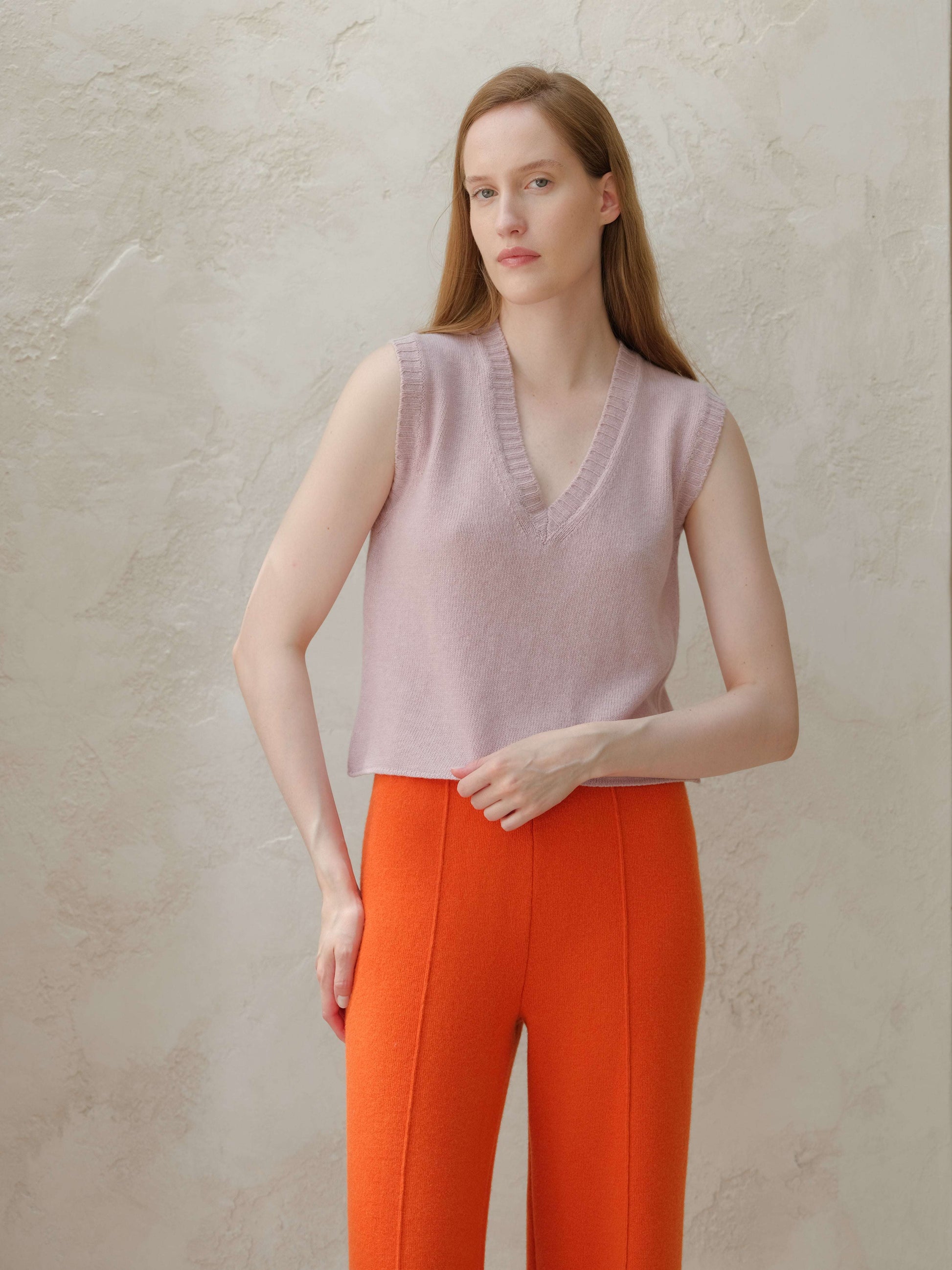 Cashmere Mix Sleeveless V-neck Top, Premium Italian