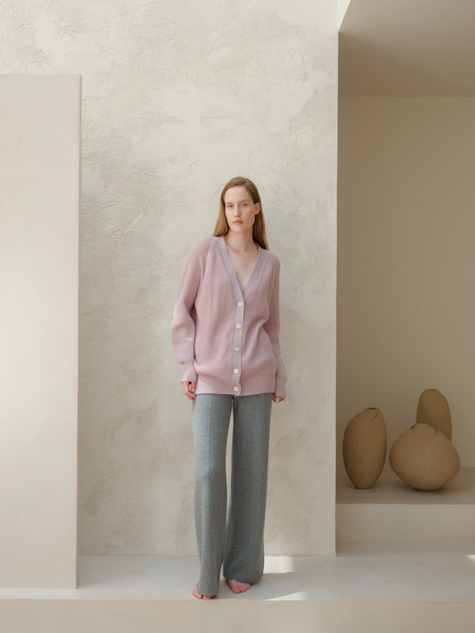 Cashmere Mix Long Ribbed Cardigan, premium Italian knitwear