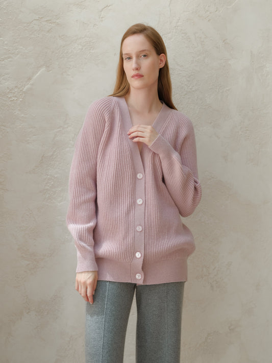 Cashmere Mix Long Ribbed Cardigan, premium Italian knitwear