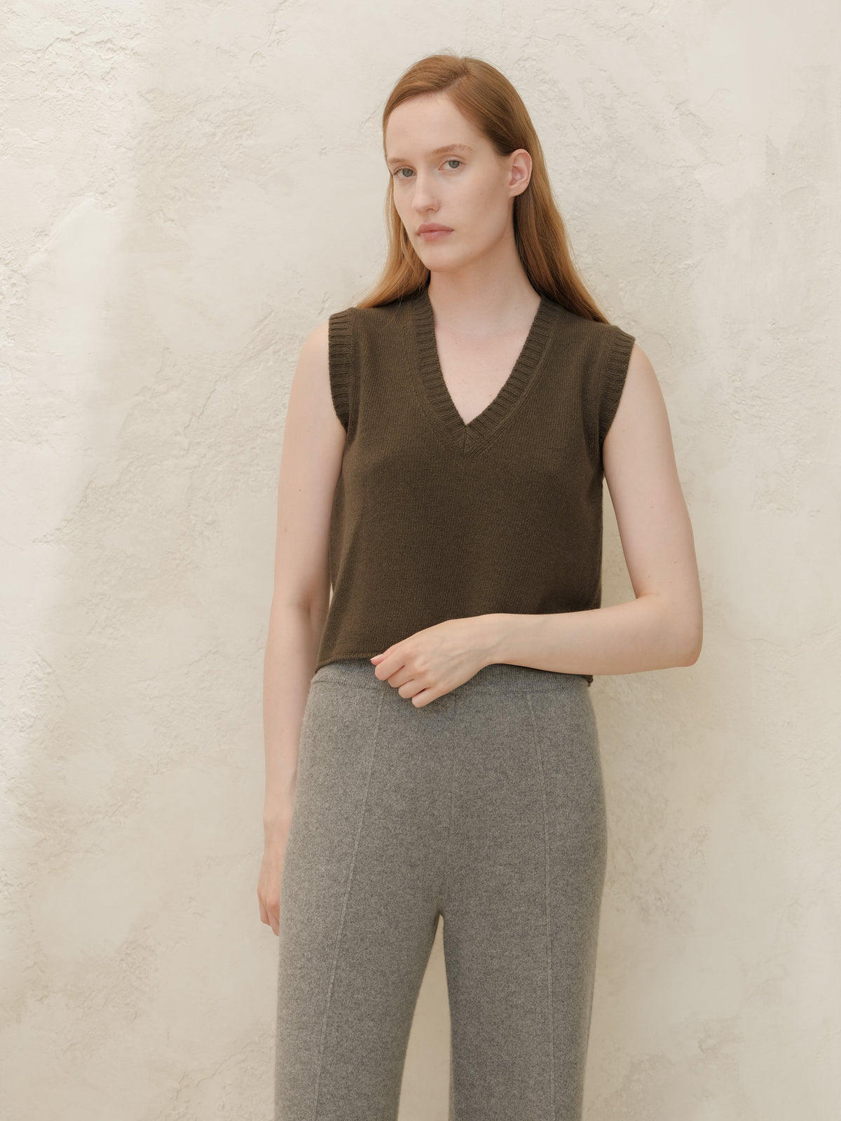 Cashmere Mix Sleeveless V-neck Top, Premium Italian