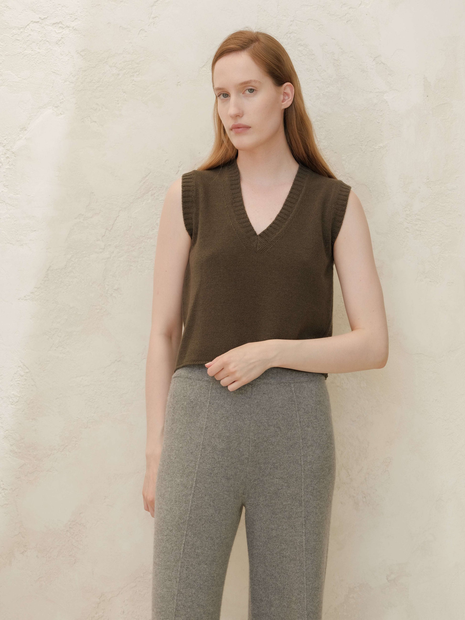 Cashmere Mix Sleeveless V-neck Top, Premium Italian
