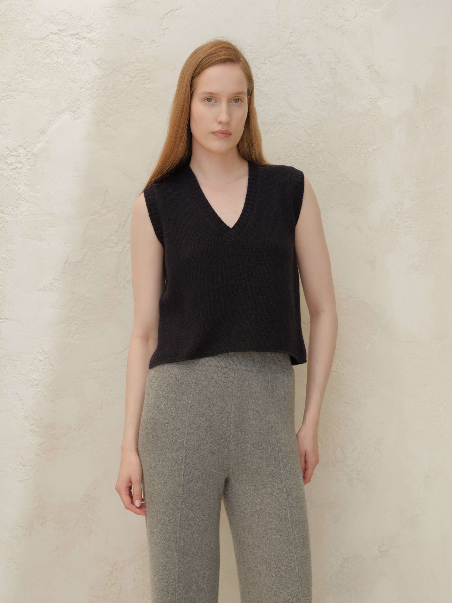 Cashmere Mix Sleeveless V-neck Top, Premium Italian