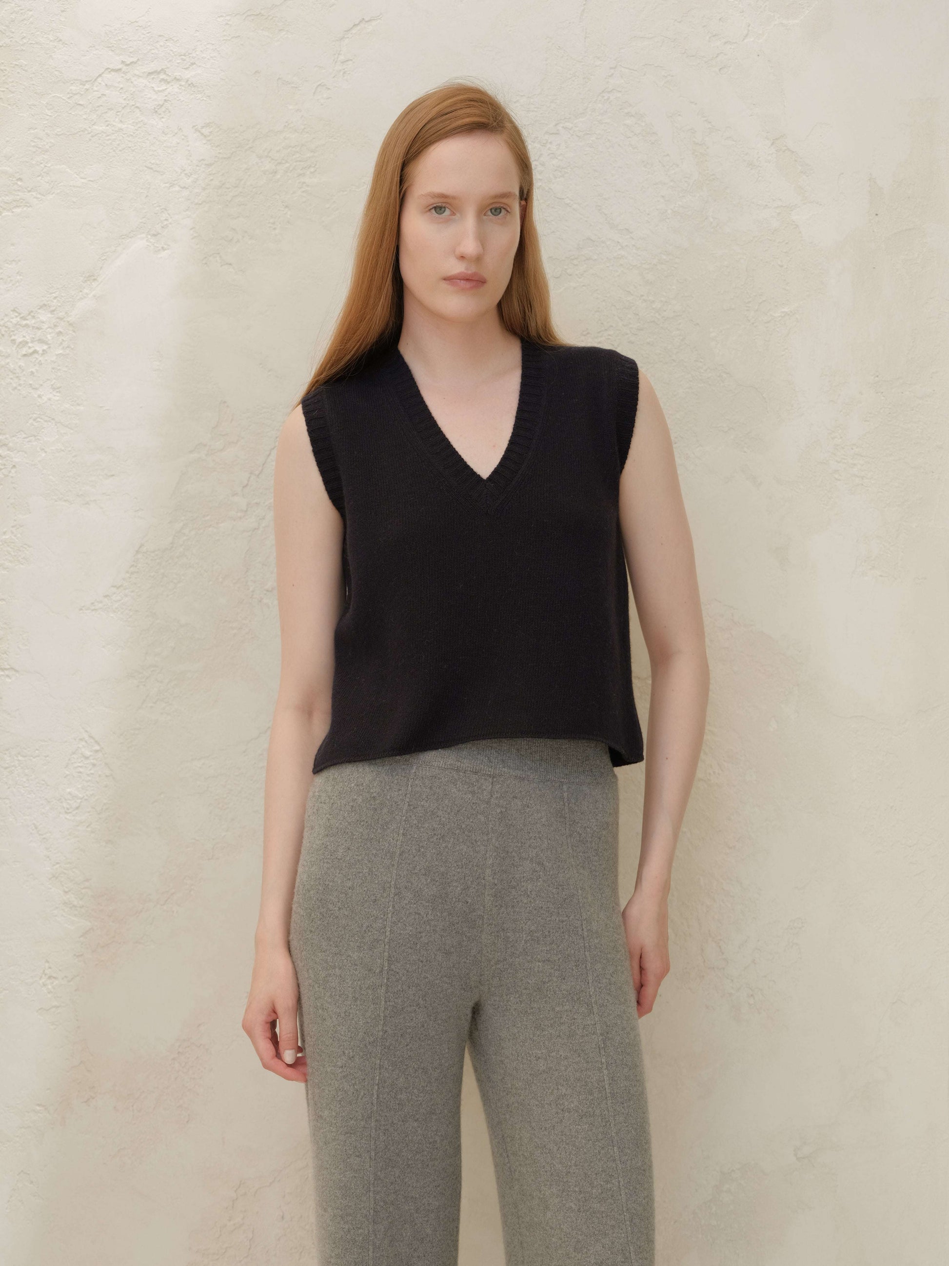 Cashmere Mix Sleeveless V-neck Top, Premium Italian