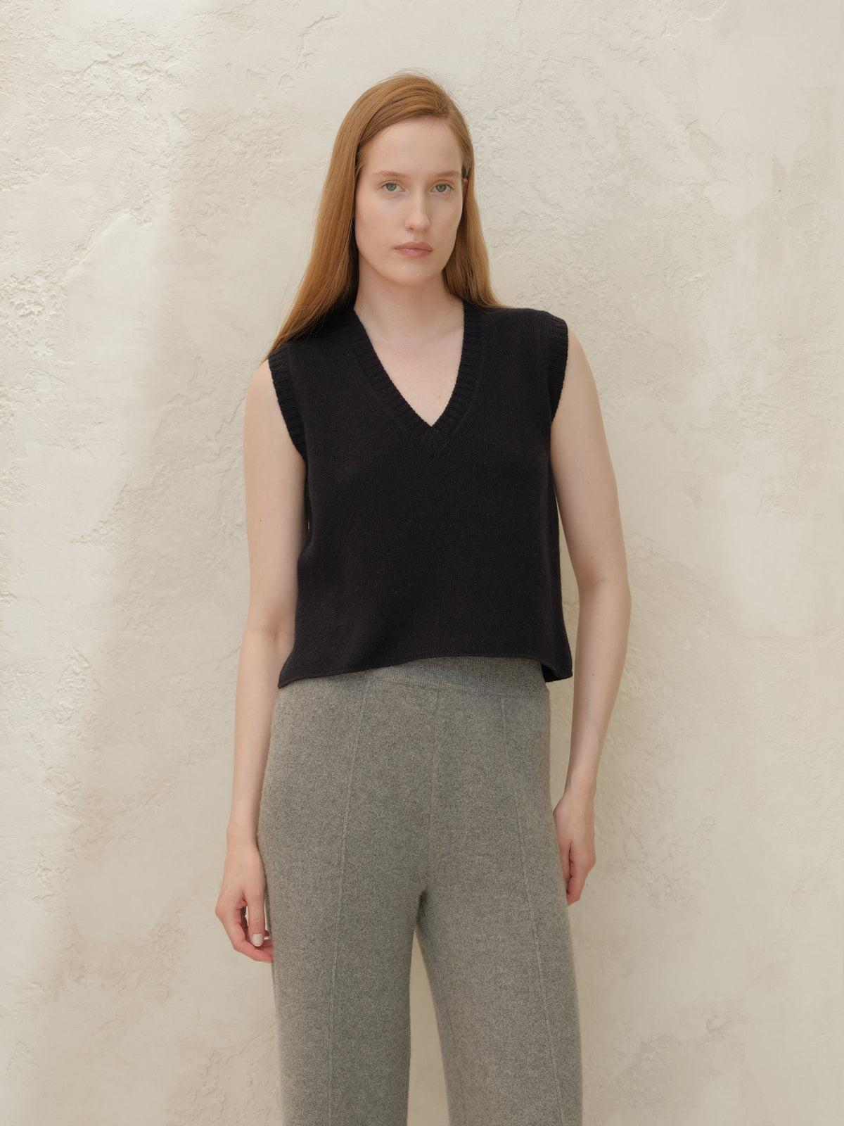 Cashmere Mix Sleeveless V-neck Top, Premium Italian
