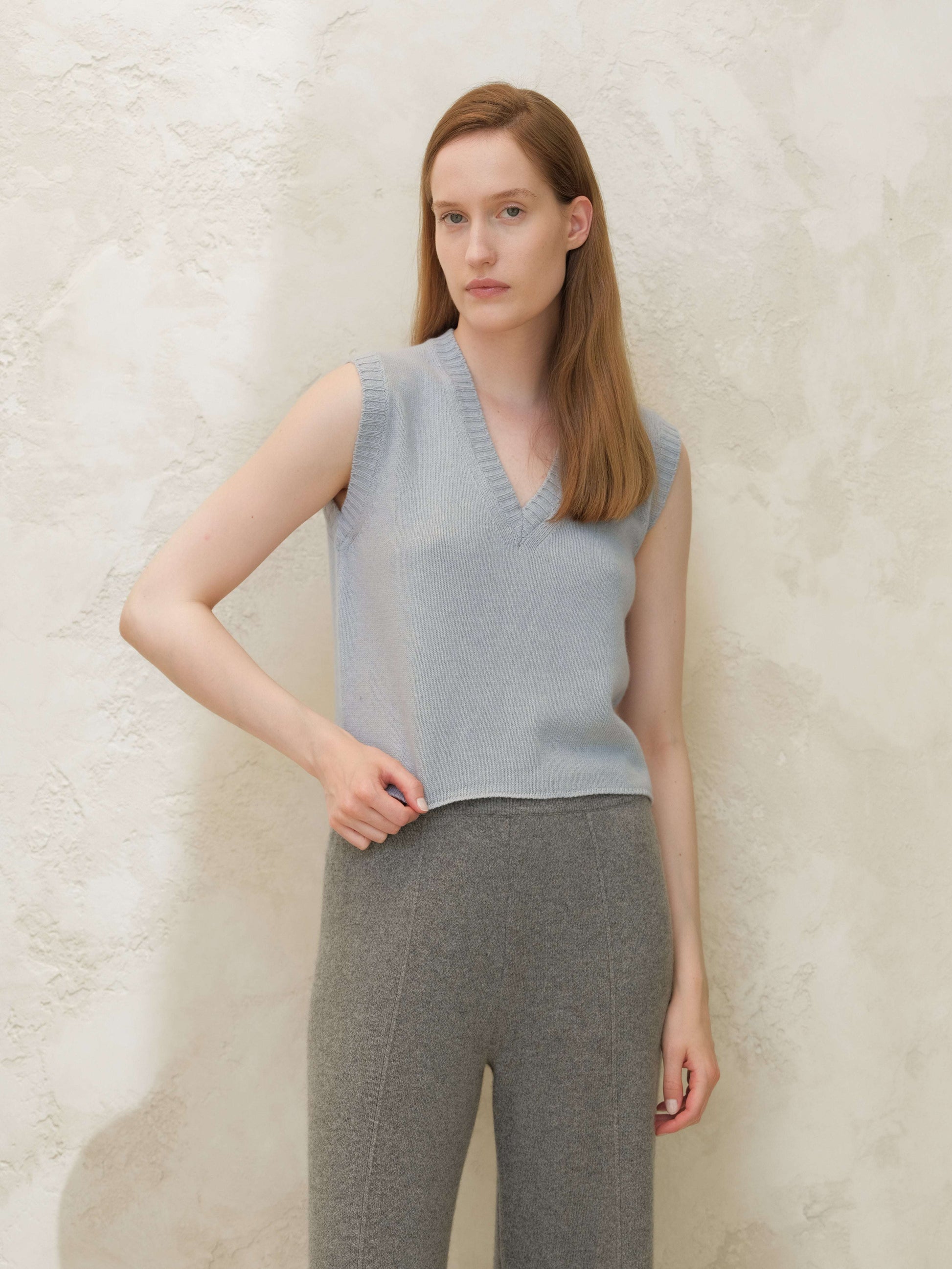 Cashmere Mix Sleeveless V-neck Top, Premium Italian