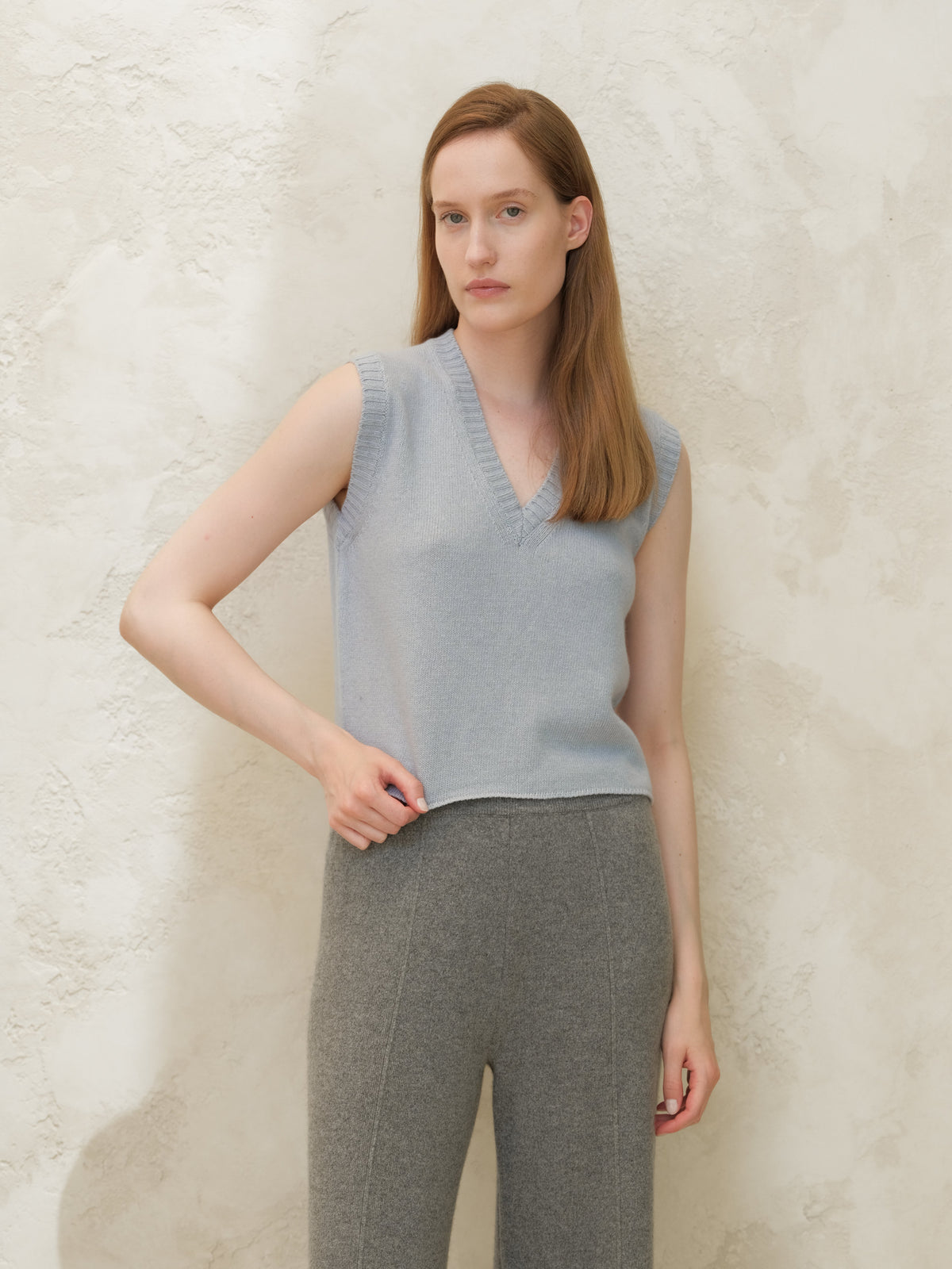 Cashmere Mix Sleeveless V-neck Top, Premium Italian