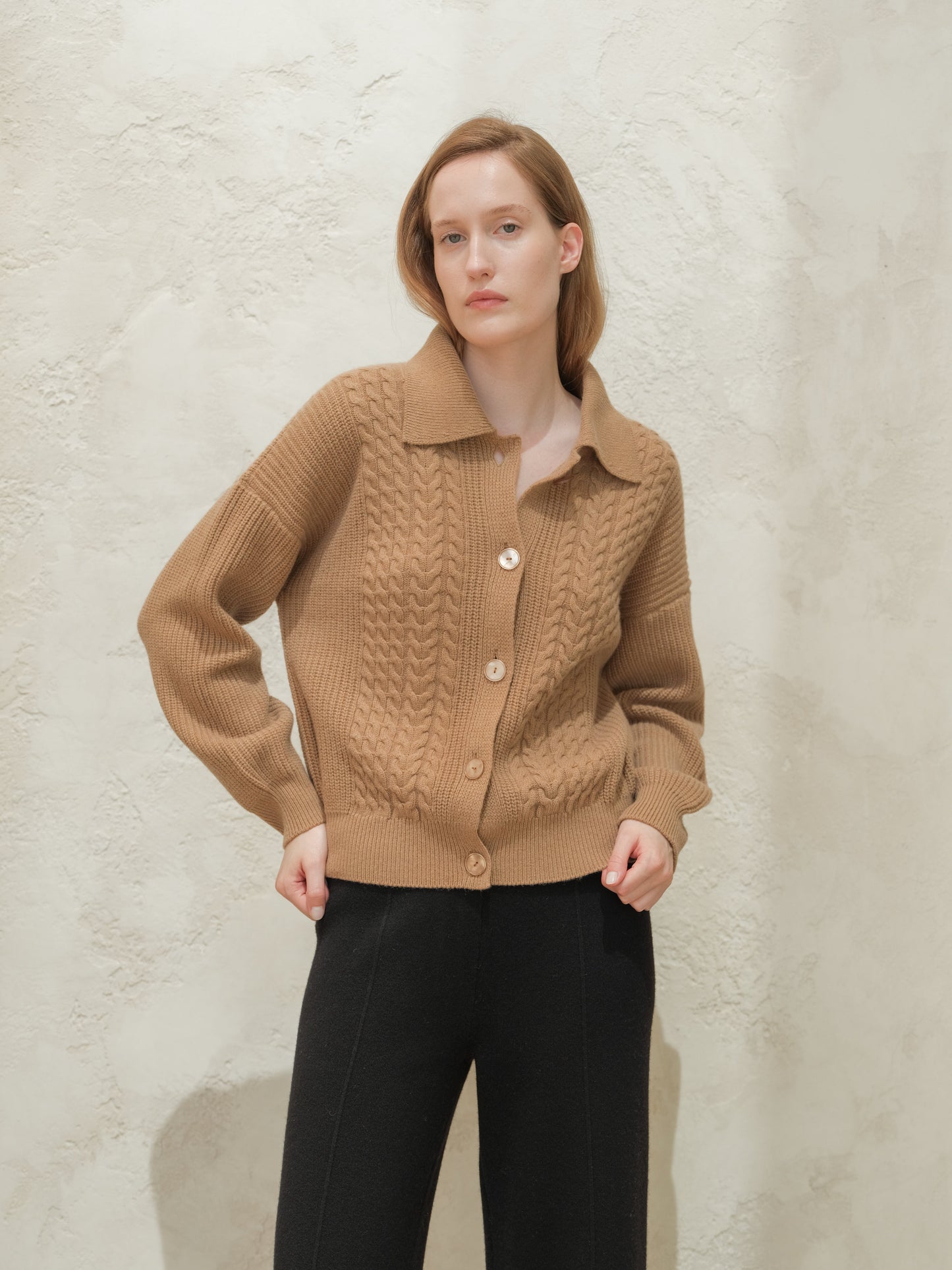 Cardigan polo torsadé en cachemire mélangé