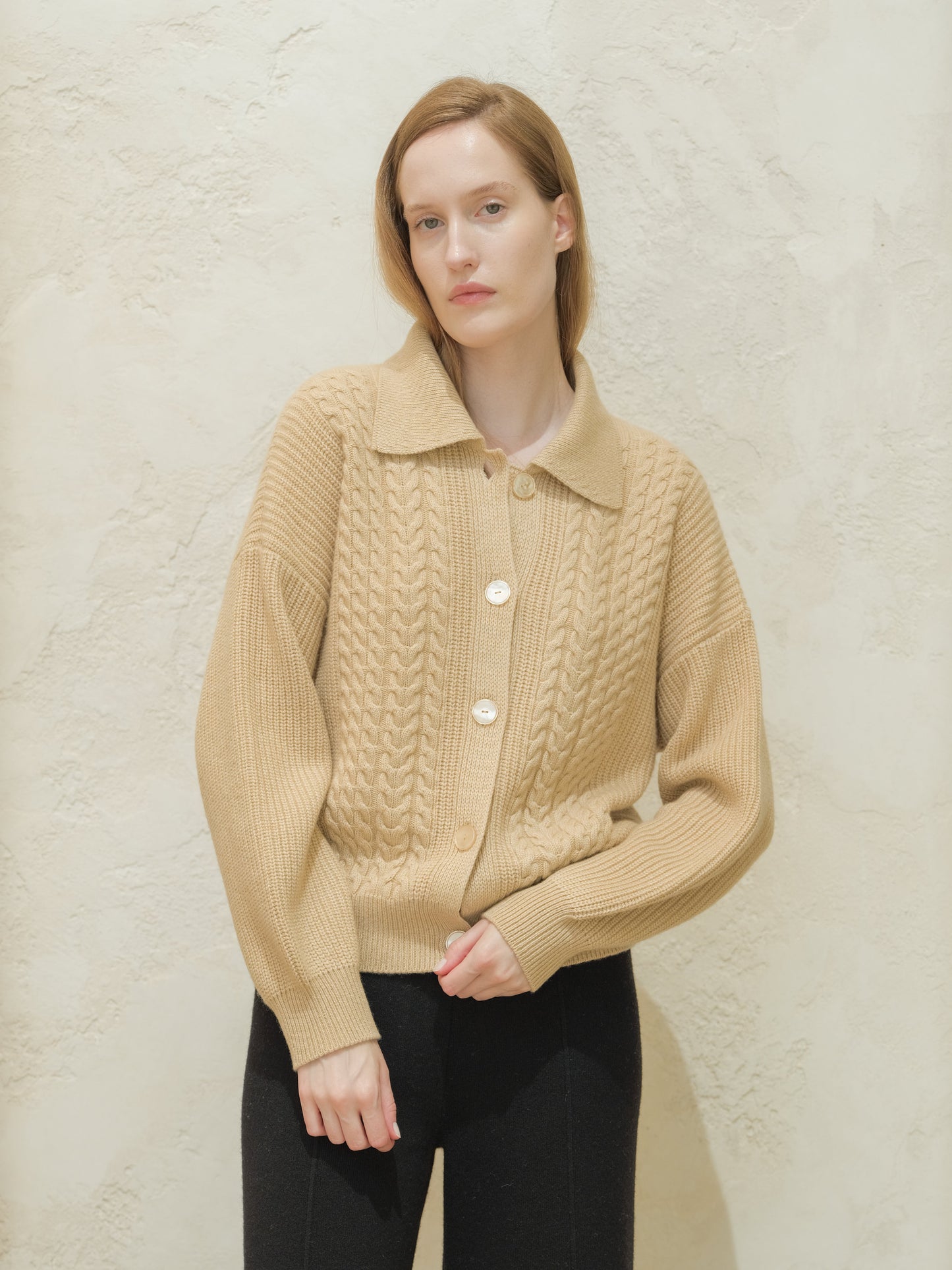Cardigan polo torsadé en cachemire mélangé