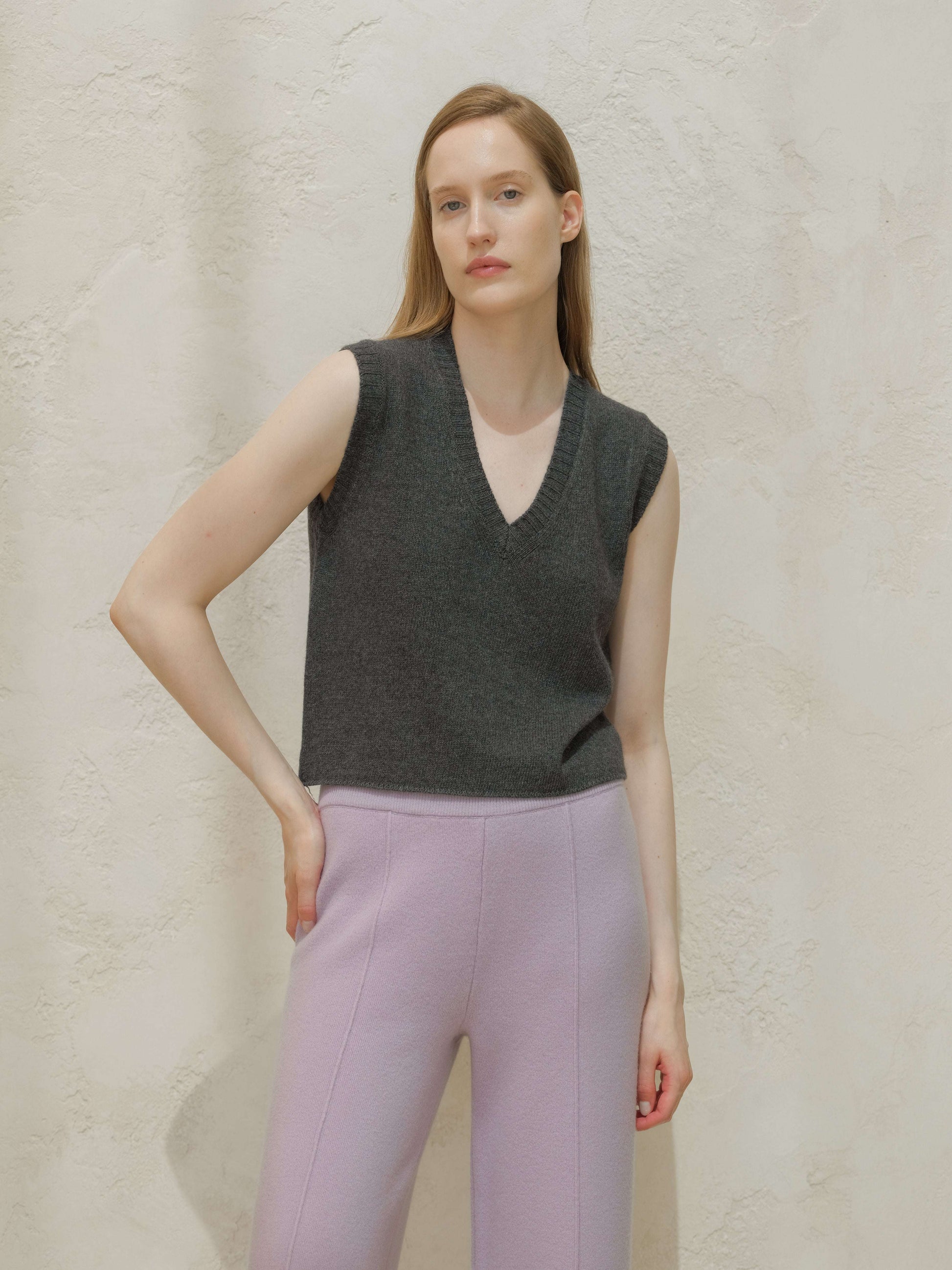 Cashmere Mix Sleeveless V-neck Top, Premium Italian
