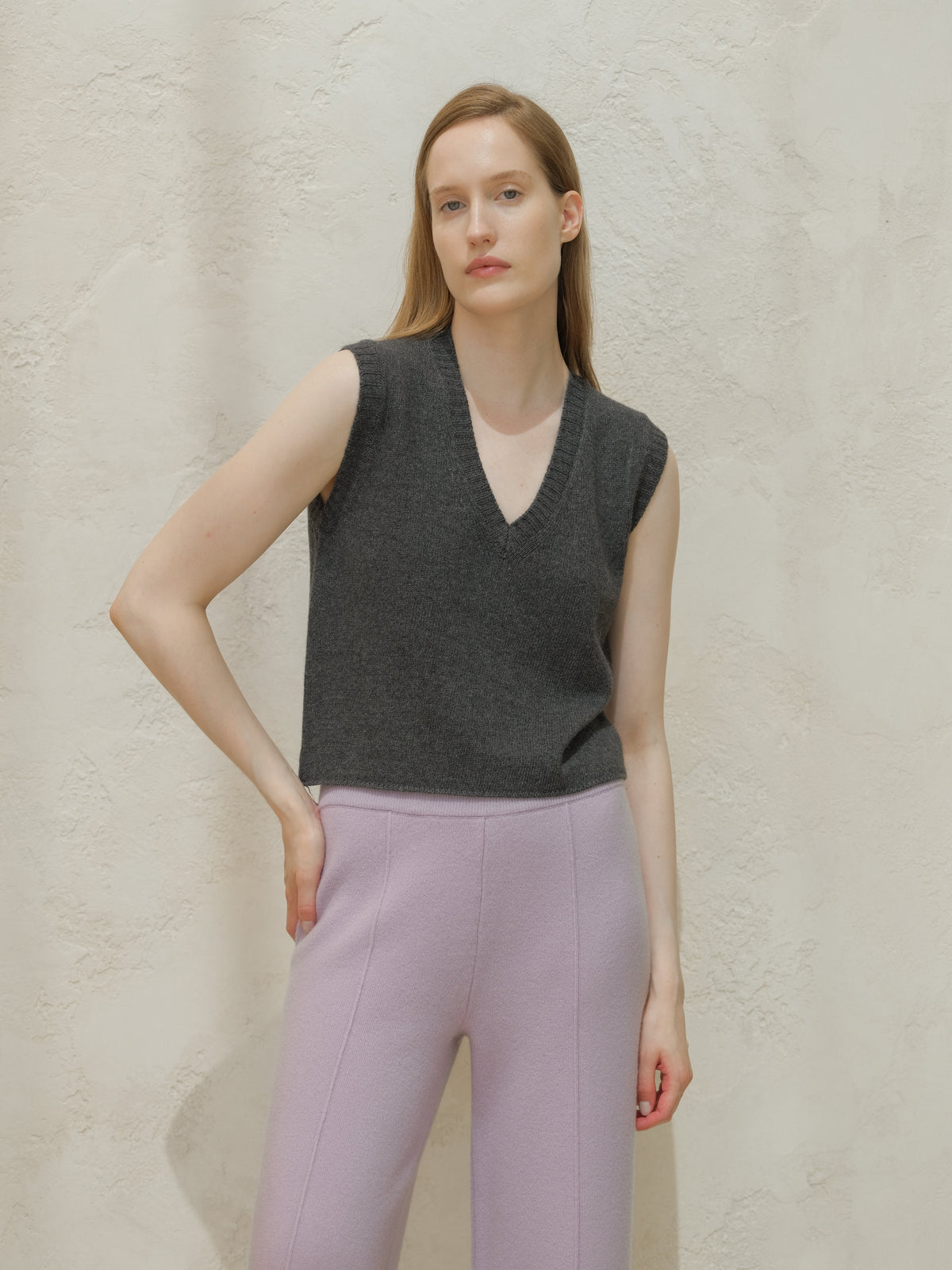 Cashmere Mix Sleeveless V-neck Top, Premium Italian