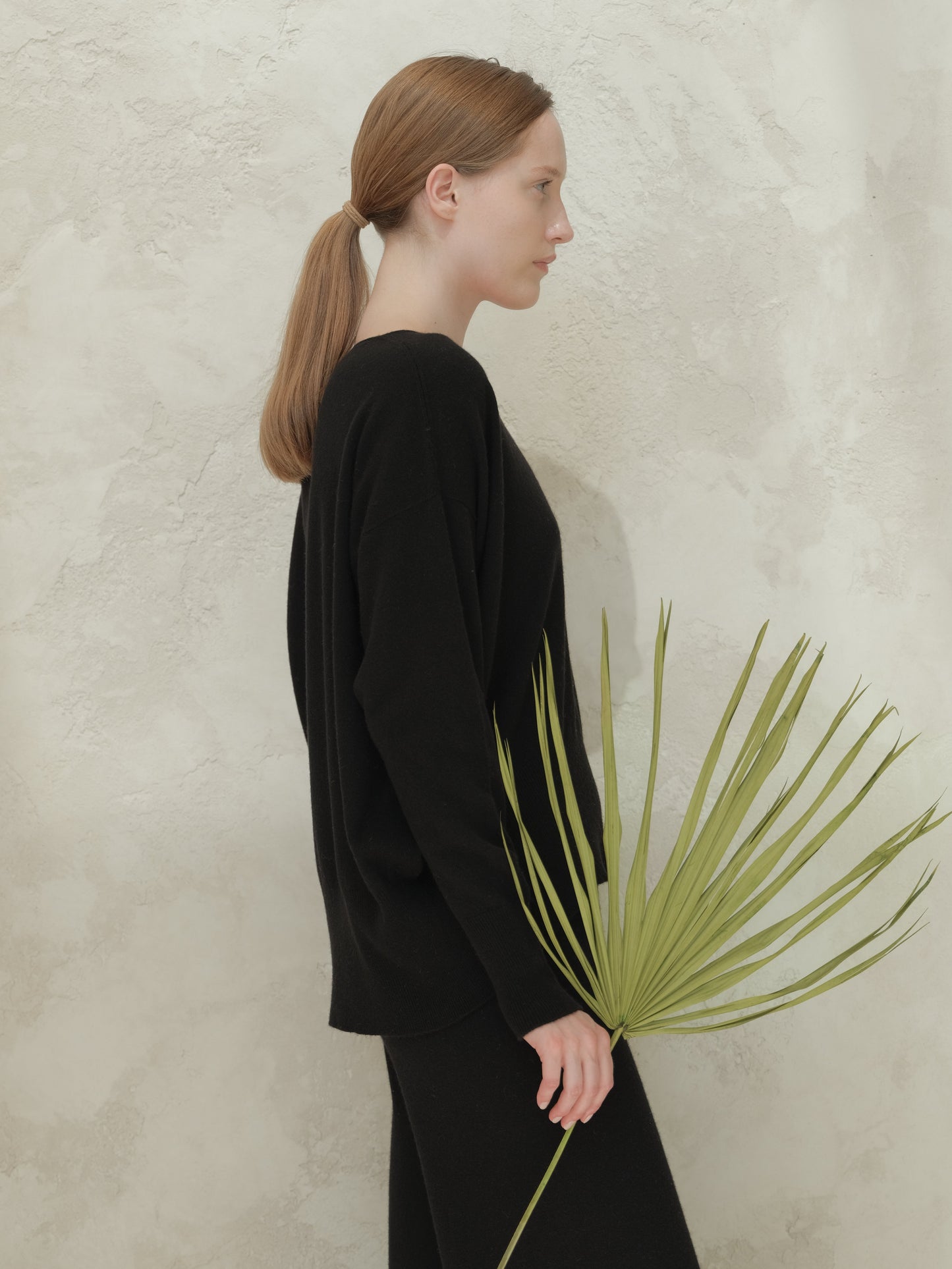 Pull long col en V en mélange de cachemire